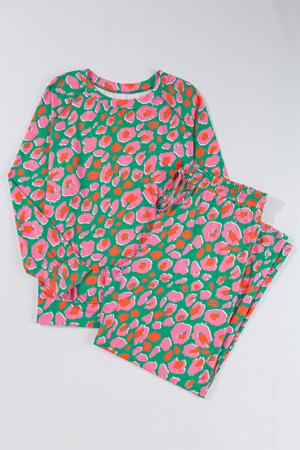 Green Plus Size Printed Long Sleeve and Trousers Lounge Set Beagle Boutique Fashion Outlet