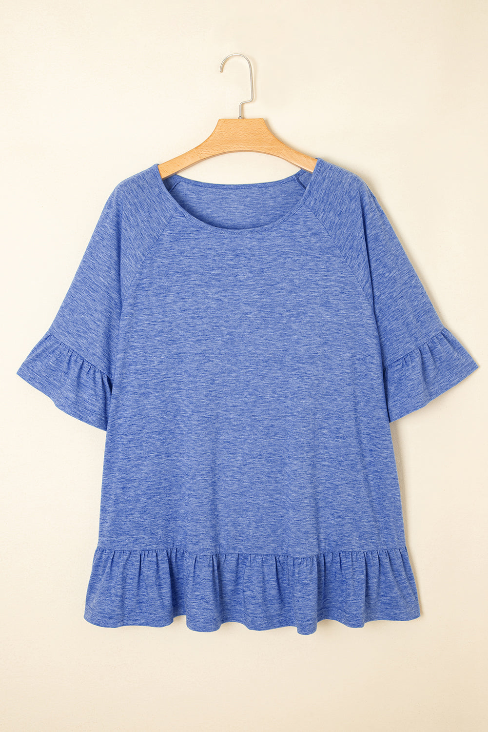 Dusk Blue Ruffled Short Sleeve Plus Size Casual Top BB Fashion Outlet