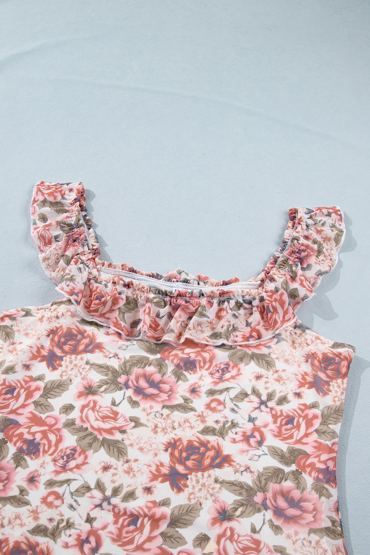 Retro Floral Ruffle Trim Square Neck Tank Top – Multicolour