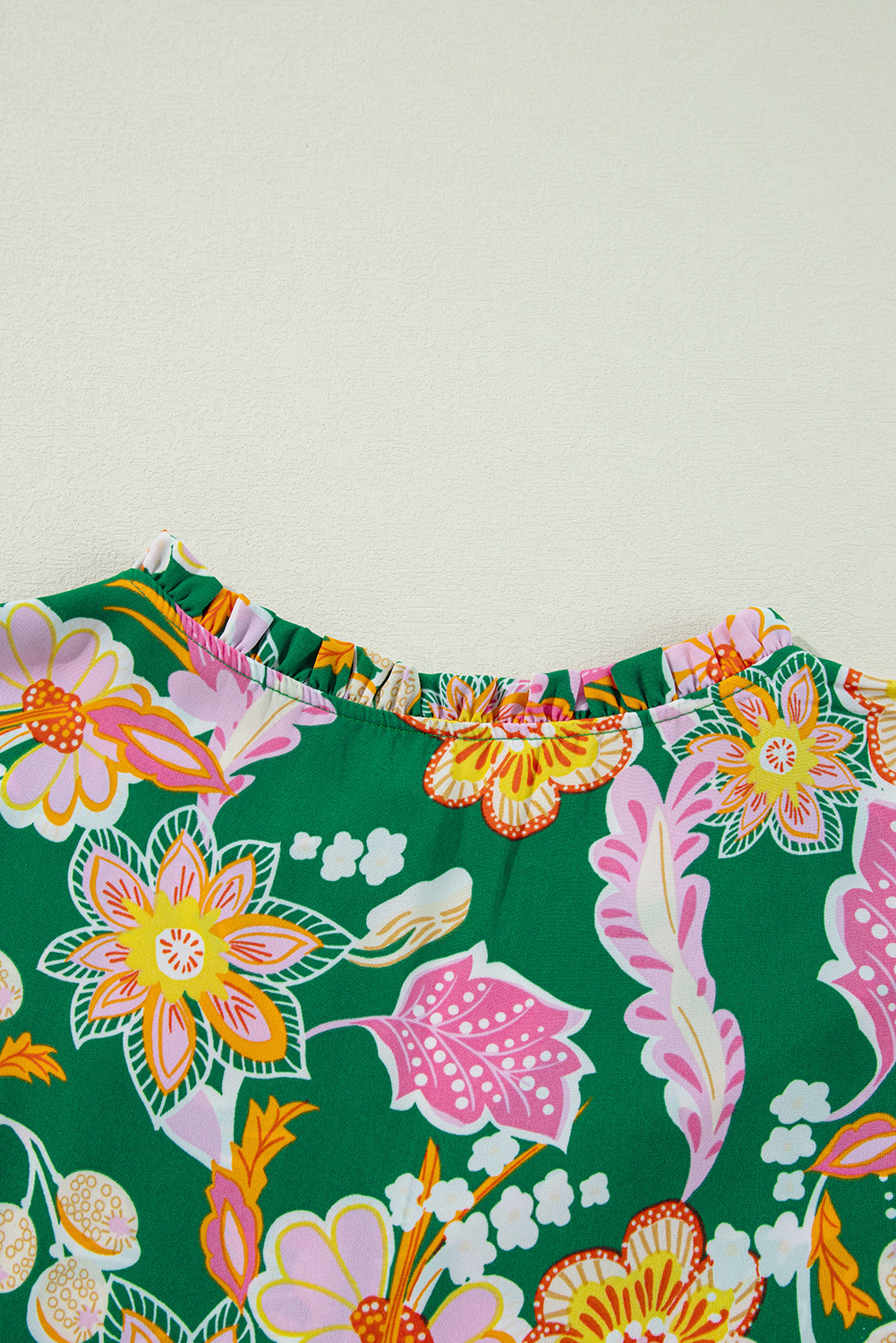 Green Floral Tied V Neck Long Sleeve Plus Size Babydoll Top BB Fashion Outlet