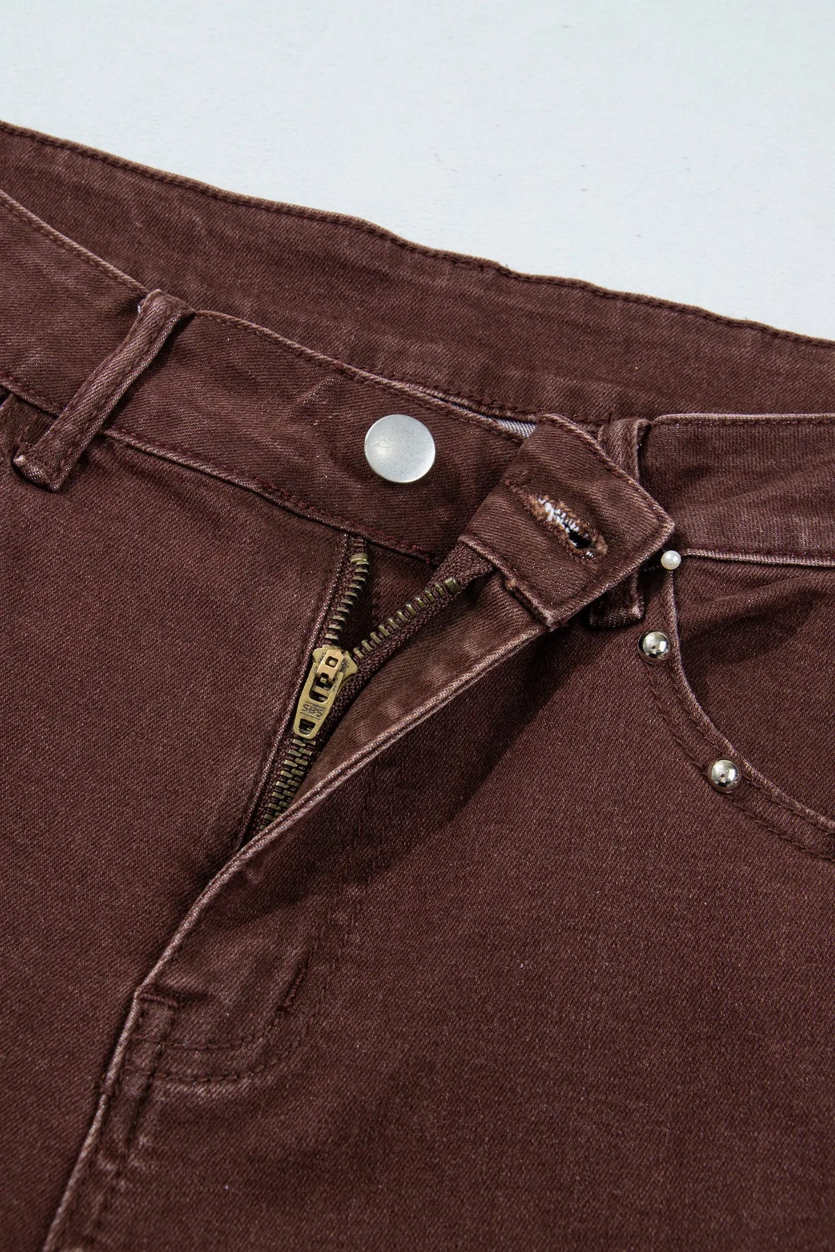Side Seam Rivet Detail Ankle Length Casual Jeans – Coffee