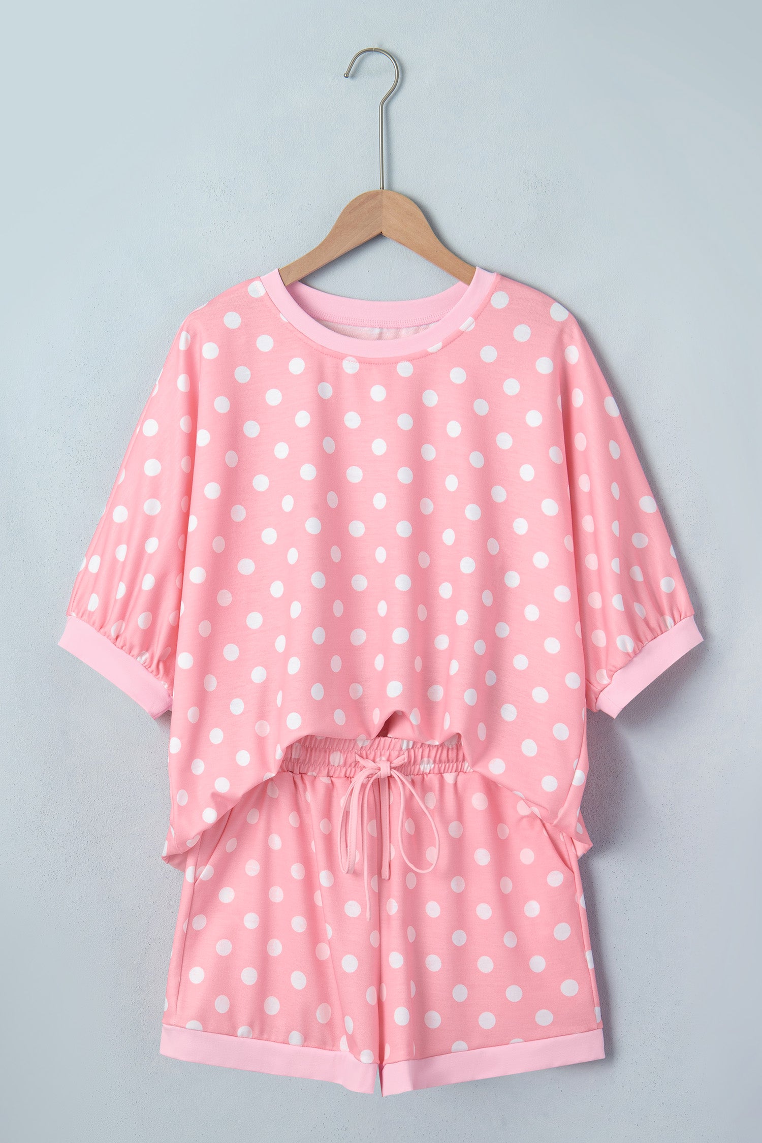 Polka Dot Oversized Top Drawstring Short Set – Green