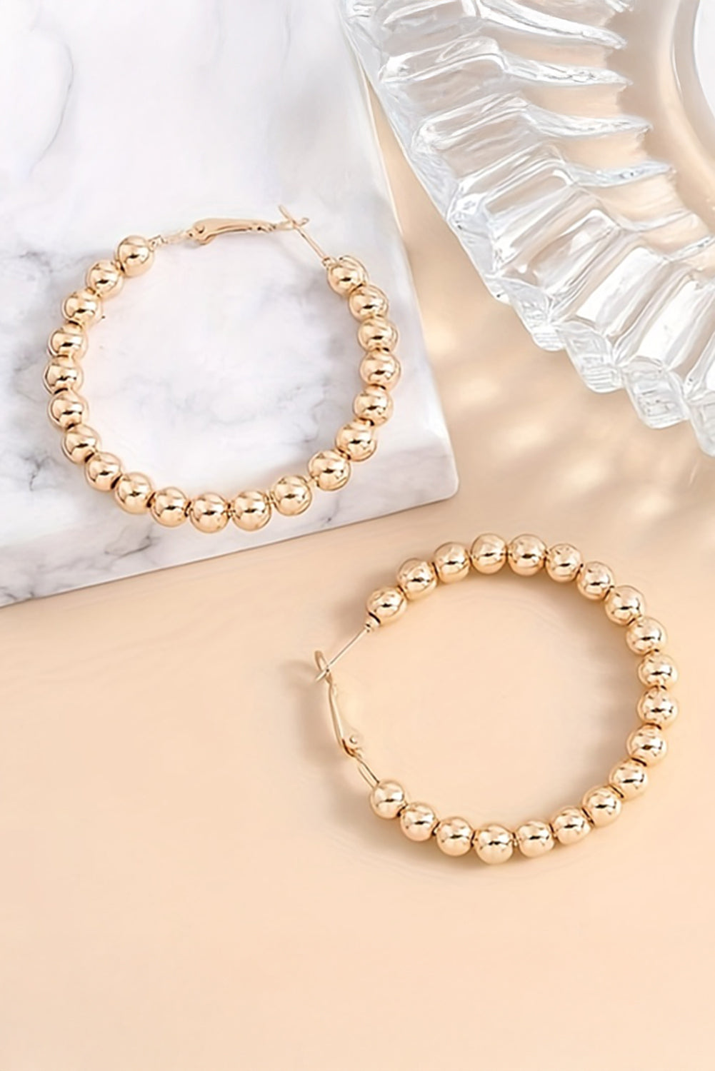 Gold Plated Beaded Minimalist Alloy Hoop Earrings - eAura