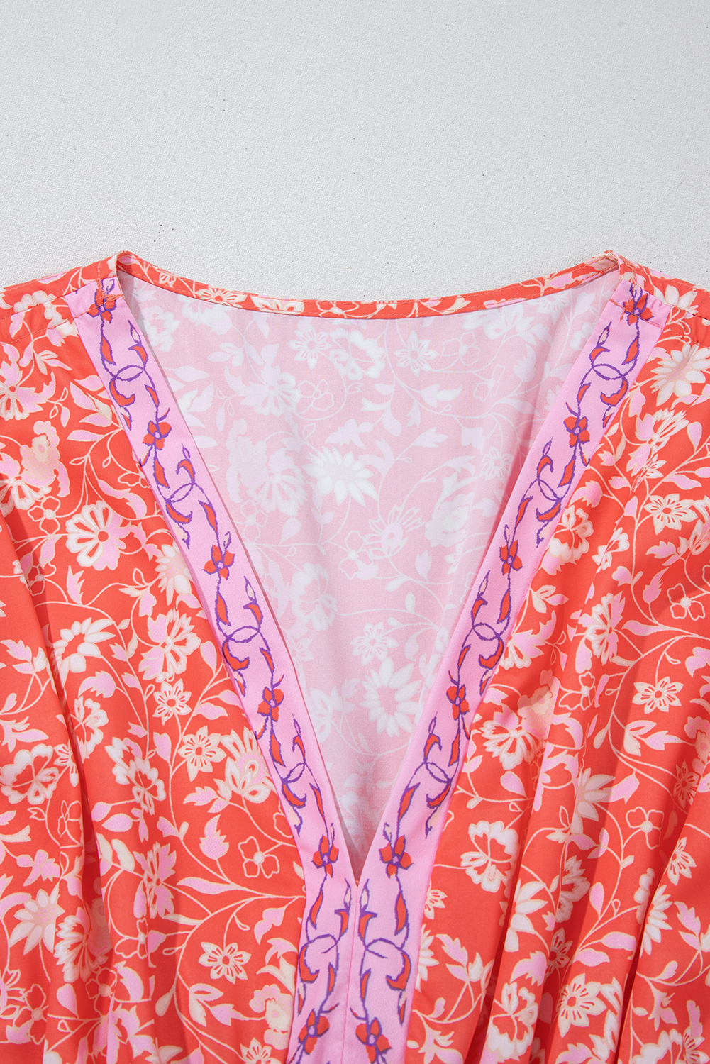 Red Floral Print Tasseled Tied Sleeve Empire Waist Maxi Dress eAura