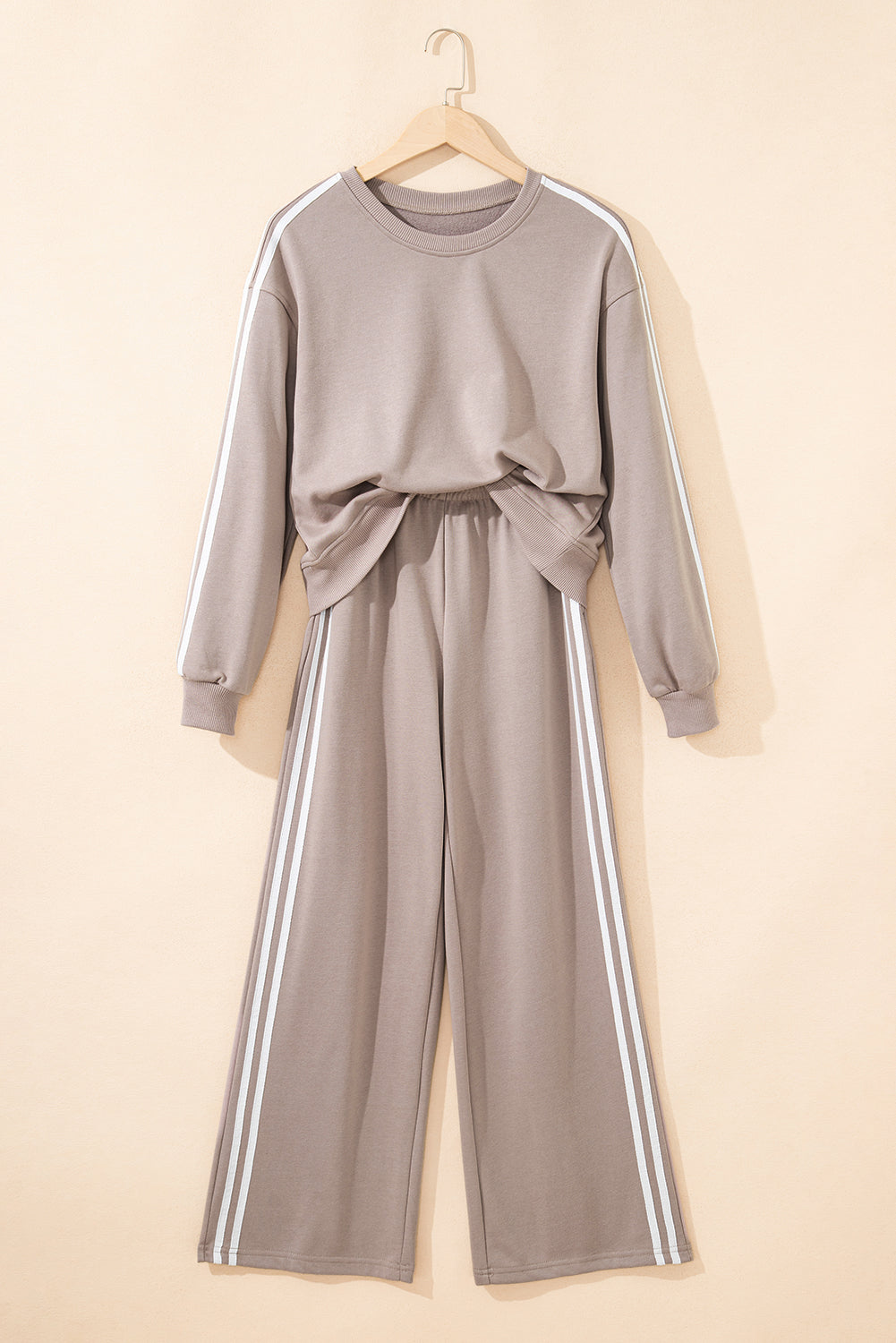 Varsity Striped Detail Crewneck Pullover Elastic Sweatpants 2pcs Co-ord - Two Piece Sets/Pant Sets