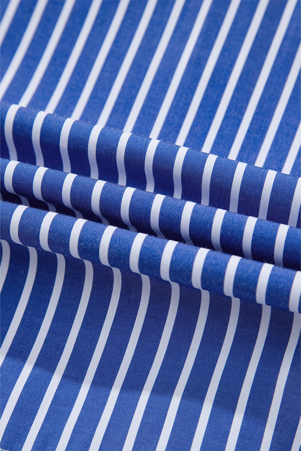 Blue Stripe Tied Front Puff Short Sleeve Blouse eAura