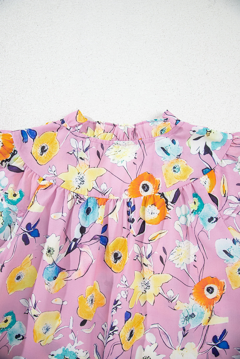 Pink Flutter Sleeve V Neck Floral Top eAura