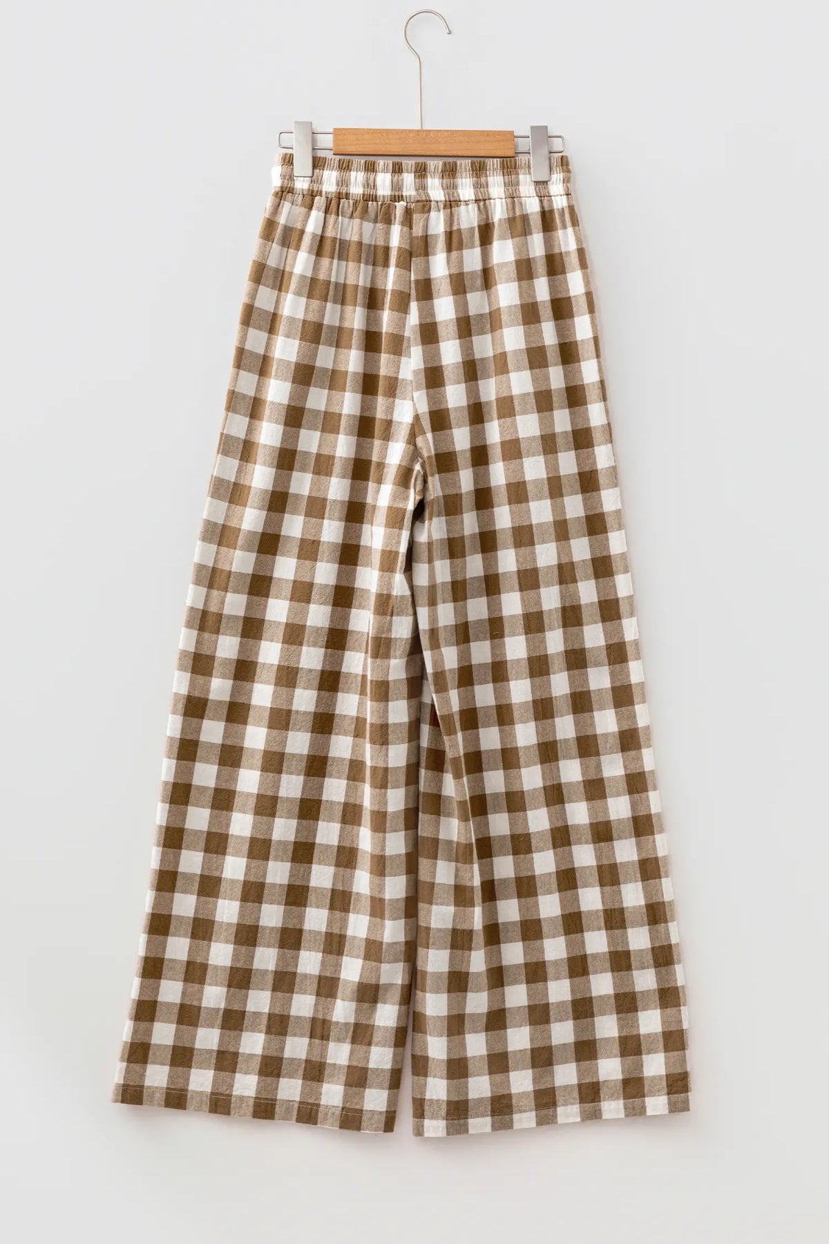 Gingham Plaid Tie Elastic Waist Shift Pants – Brown