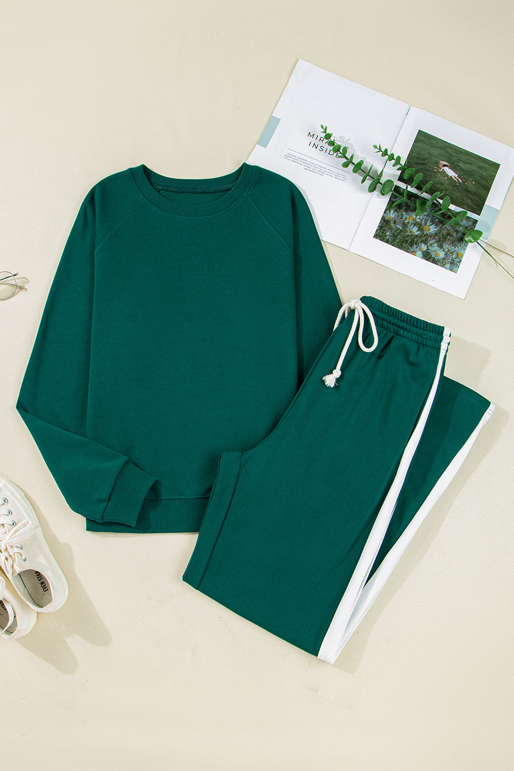 Pullover Top Varsity Stripe Detail & Loose Drawstring Trousers Co-ord eAura