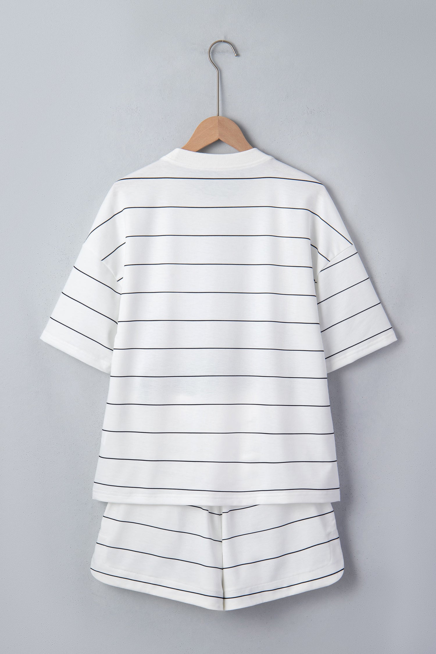 Half Sleeve Tee Drawstring Shorts 2pcs Set – White Stripe