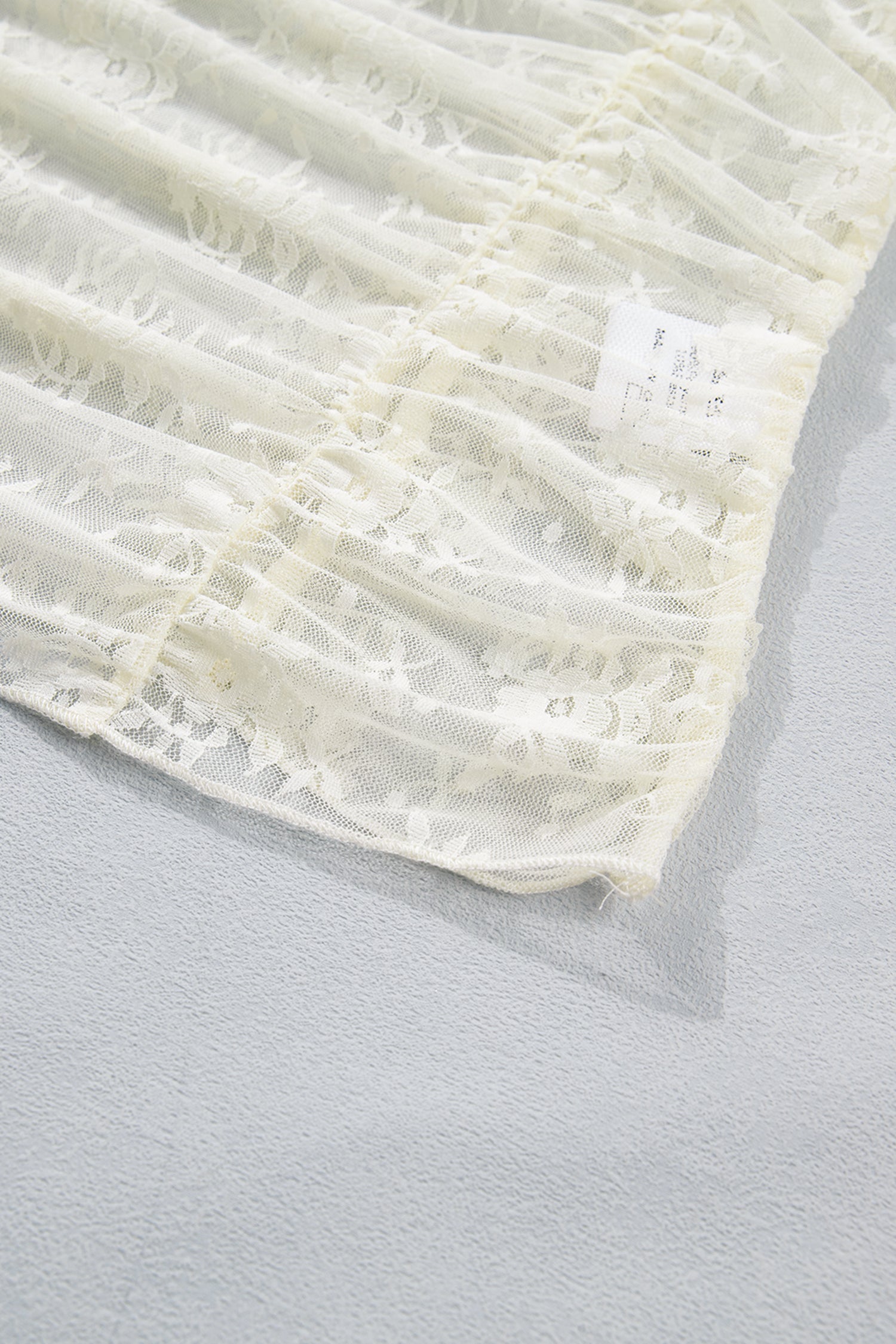 Jet Stream Sheer Floral Mesh Ruched Long Sleeve Top – Cream
