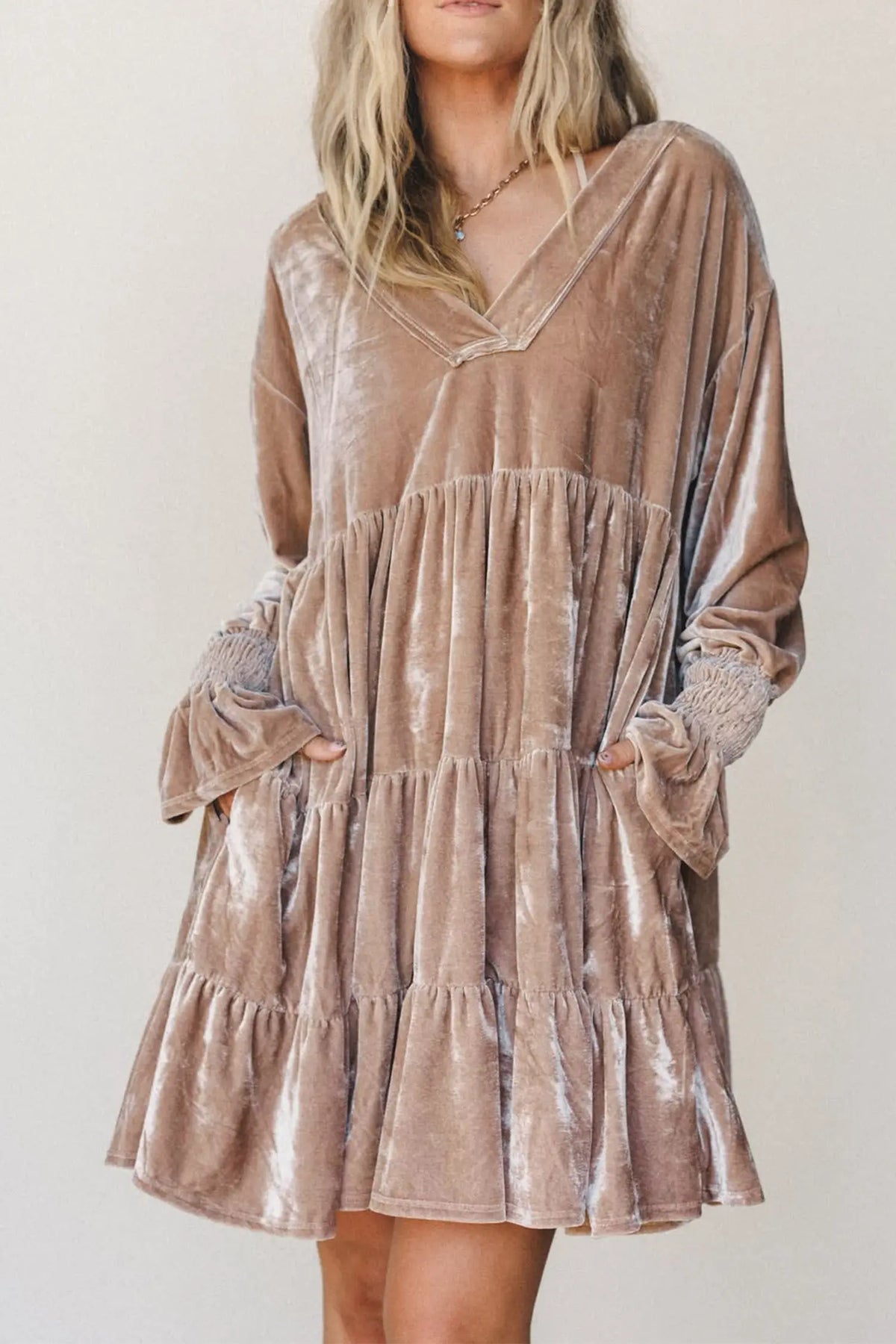 Velvet V-Neck Tiered Mini Dress