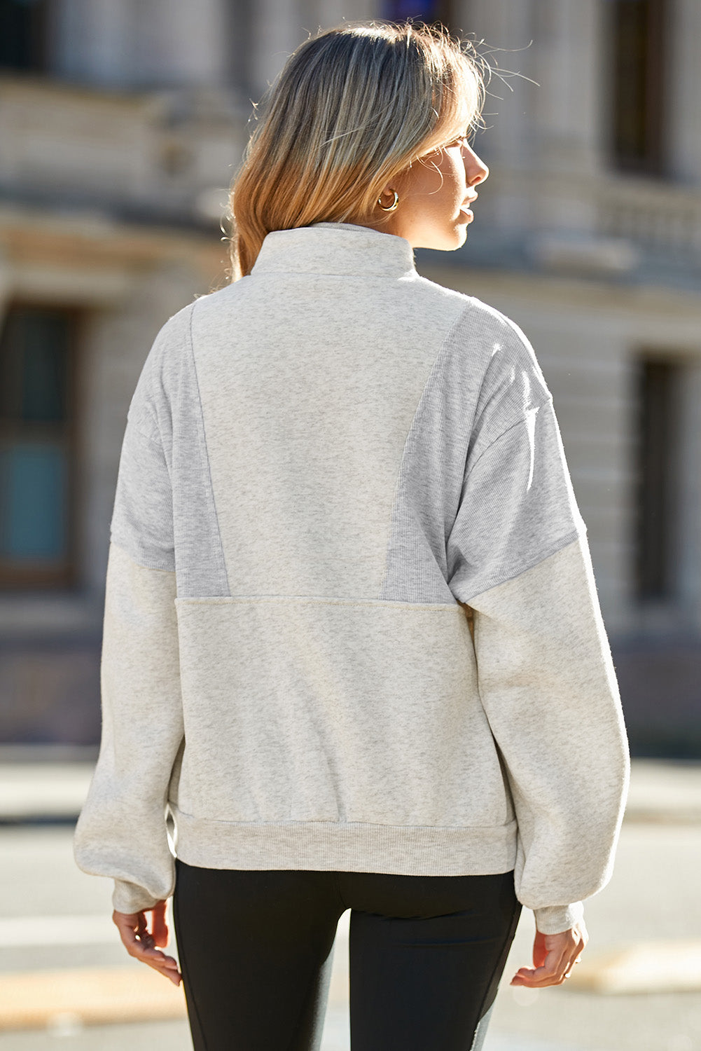 Half Zip Stand Collar Exposed Seam Sweatshirt - Tops/Sweatshirts & Hoodies