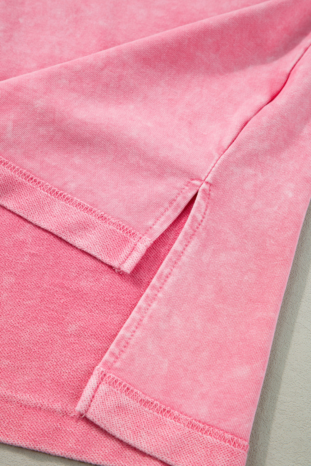 Strawberry Pink Mineral Wash Drop Sleeve Patchwork Plus Tee BB Fashion Outlet