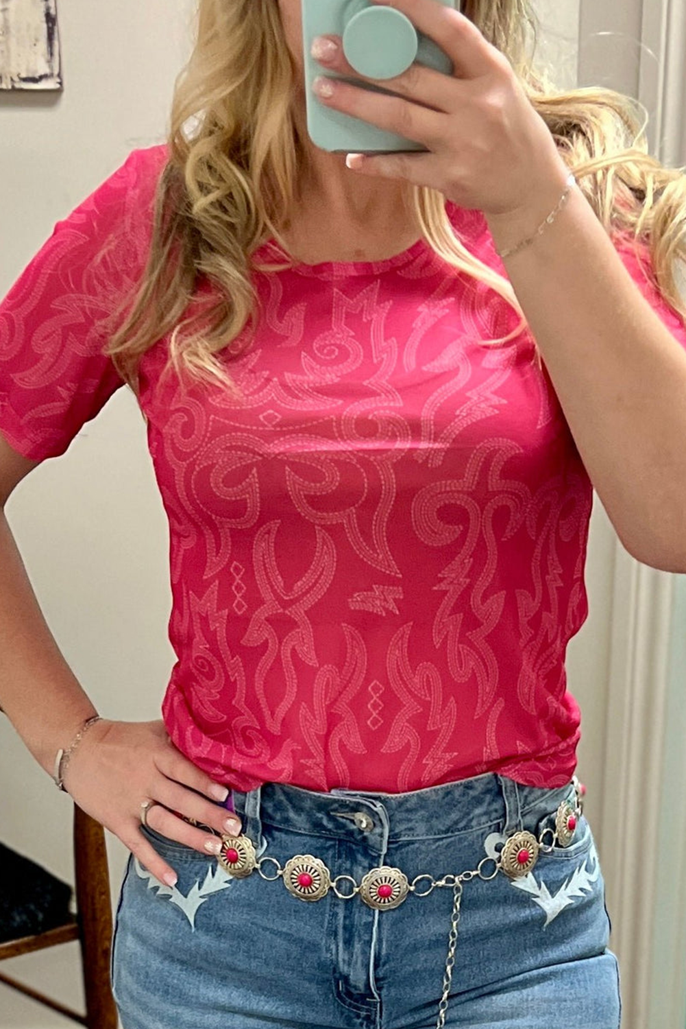 Red Western Girls Mesh T Shirt Dear-Lover Dropshipping