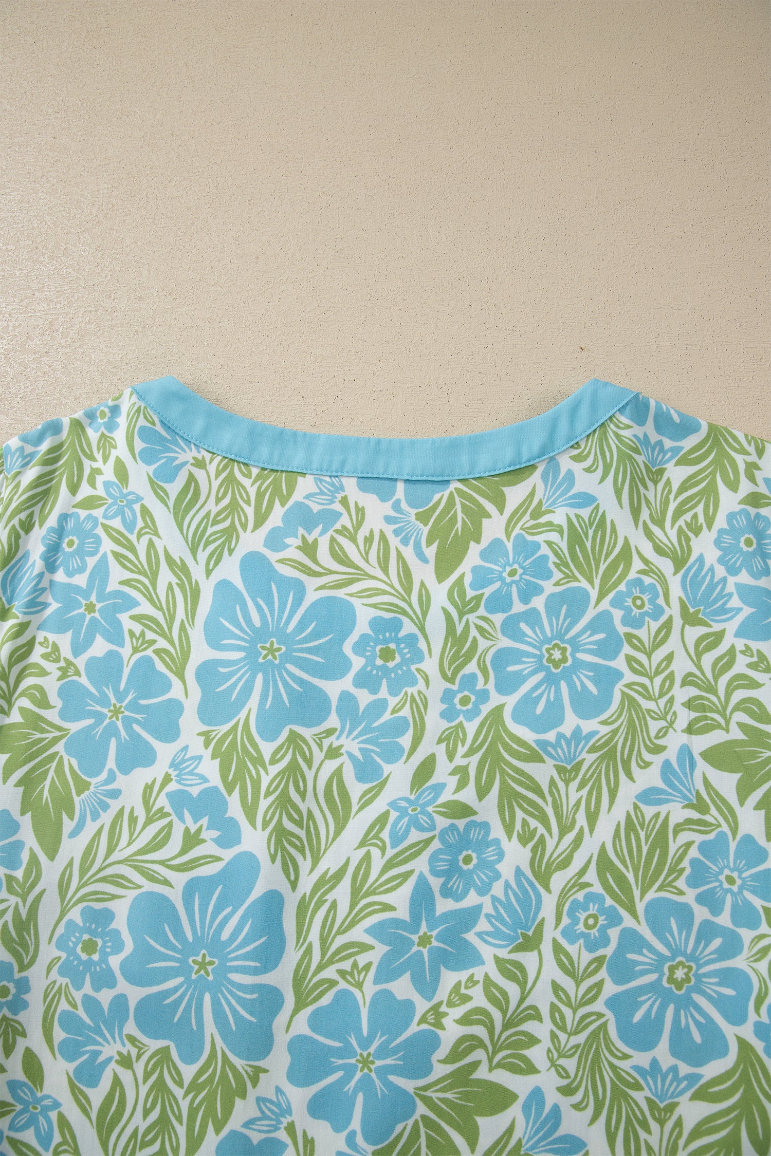 Floral Print Ruffled Color Block Trim Half Sleeve Blouse – Rose