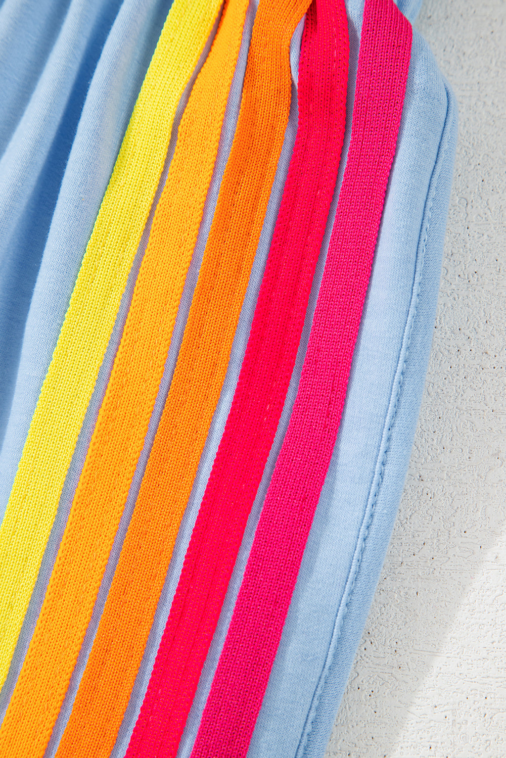 Beau Blue Colour Block Stripes Elastic High Waist Active Shorts eAura