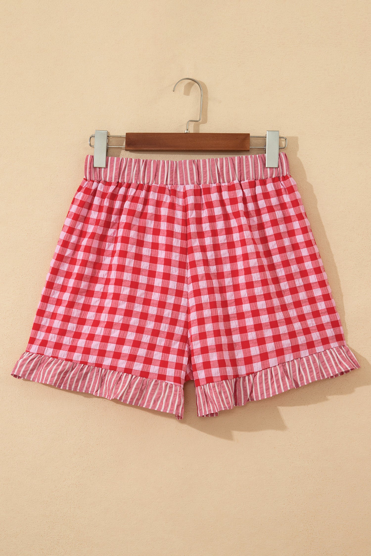 Gingham Ruffle Shorts with Lace Tie Waist