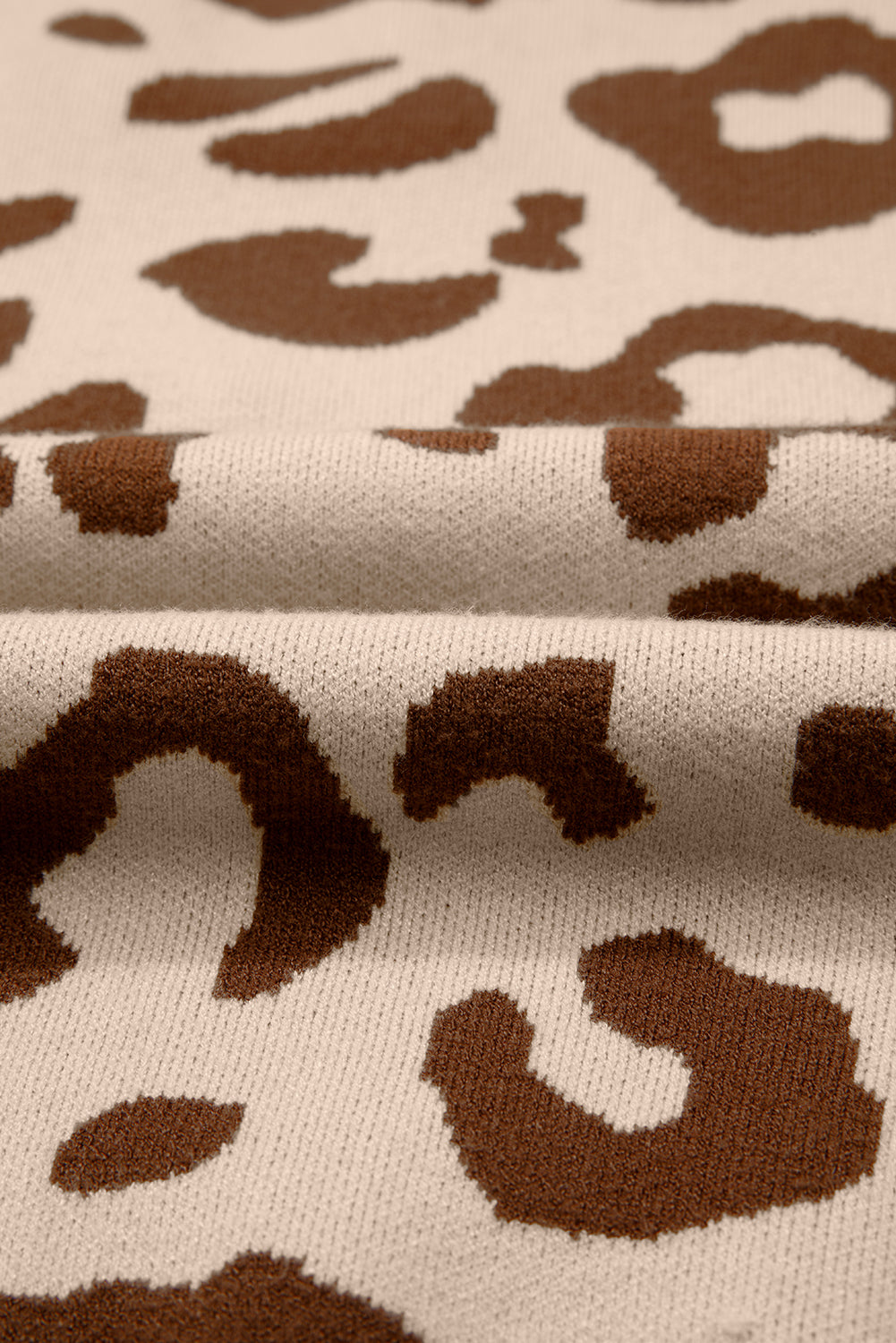 Beige Leopard Printed Knit V-Neck Casual Sweater - eAura