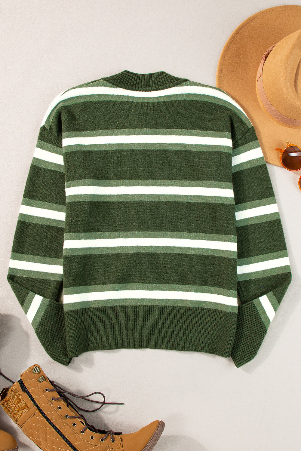 Green Stripe Drop Shoulder Cardigan - eAura