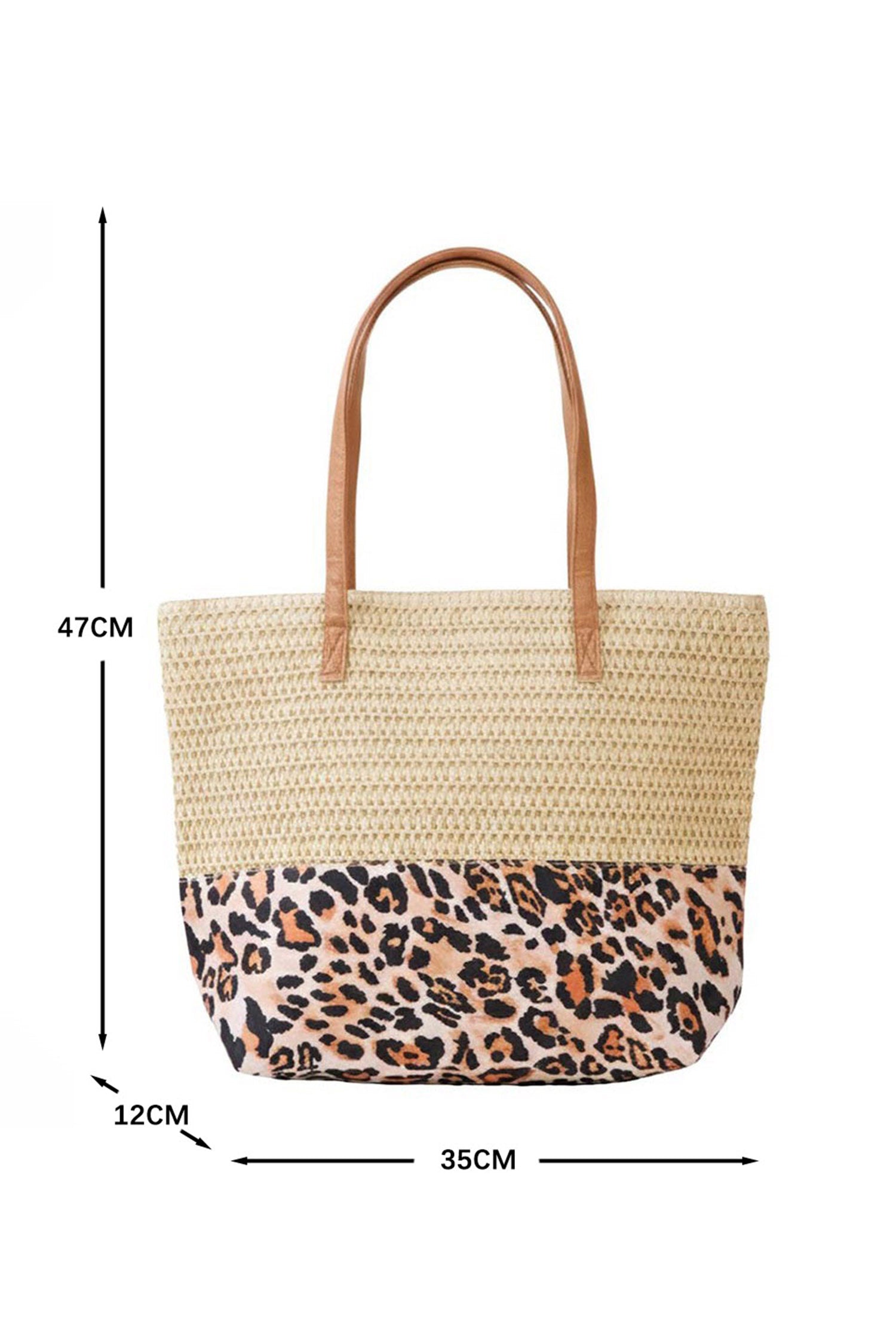 Thai Curry Straw Woven Leopard Patchwork Large Tote Bag