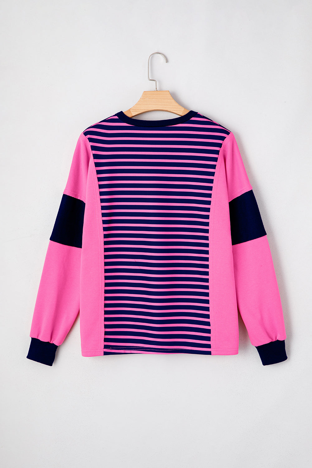 Pink Stripe V-Neck Loose Fit Long Sleeve Top - eAura