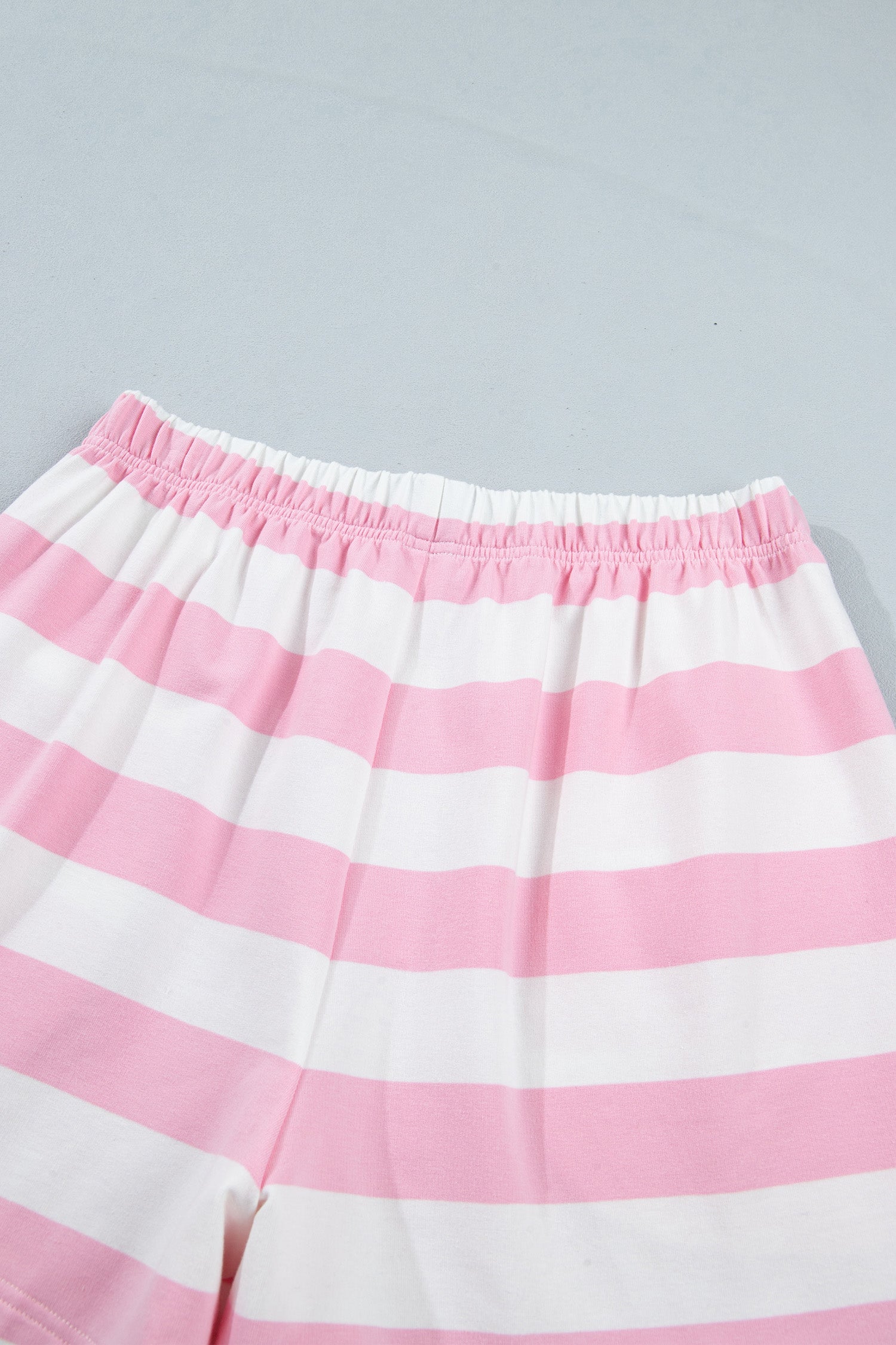 Patchwork Zipper Pullover Elastic Waist Shorts 2pcs Set – Pink Stripe