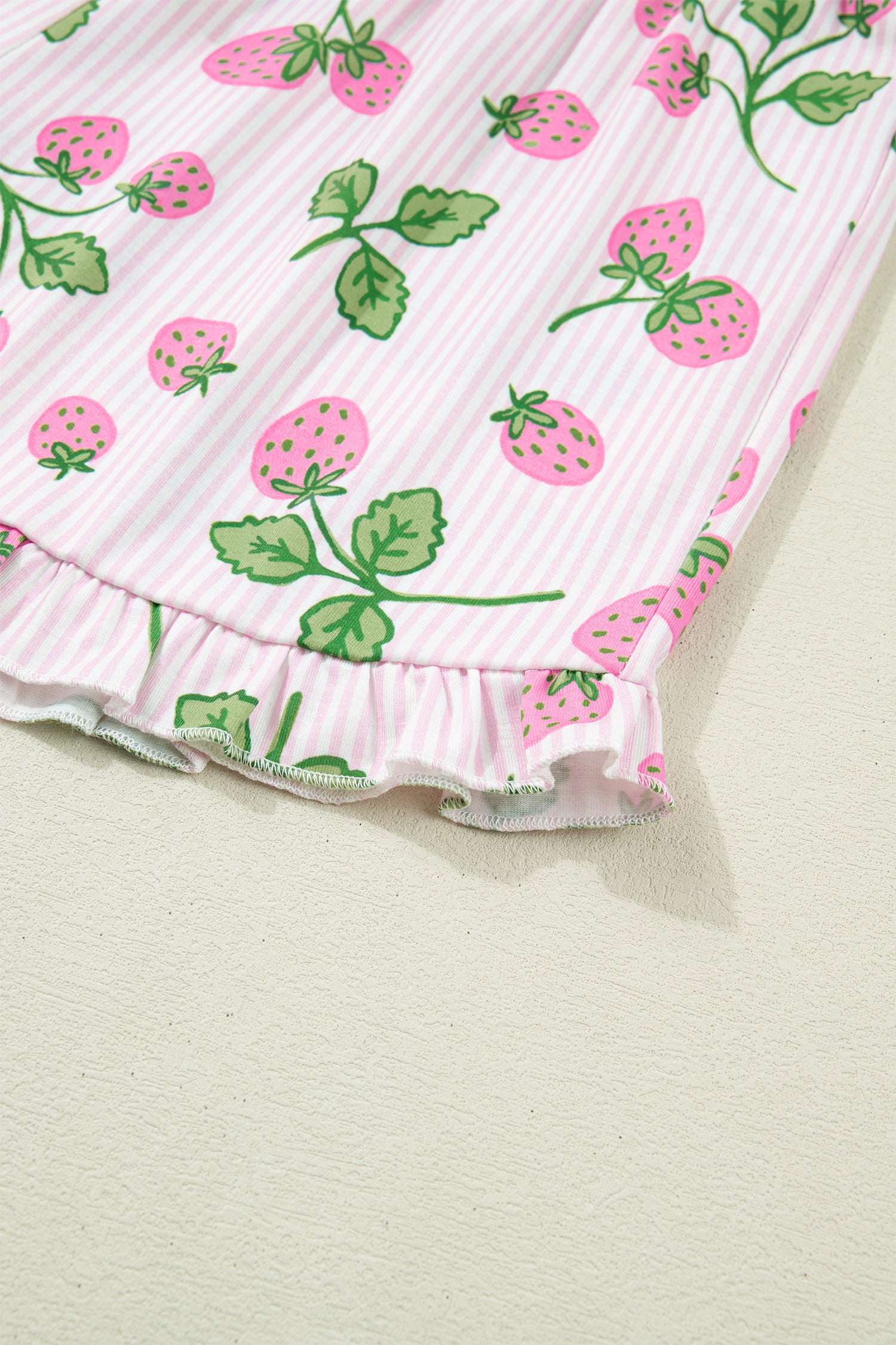 Striped Strawberry Print Pyjama Set – Pink