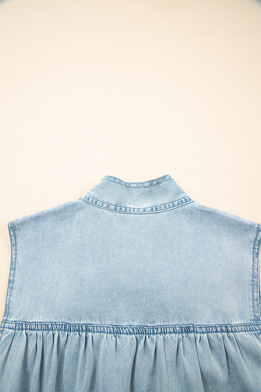 Beau Blue Bowknot Neck Sleeveless Ruffled Chambray Dress - eAura