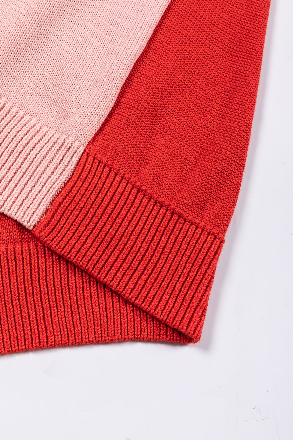 Pink Colourblock Bishop Sleeve Ribbed Trim Sweater eAura