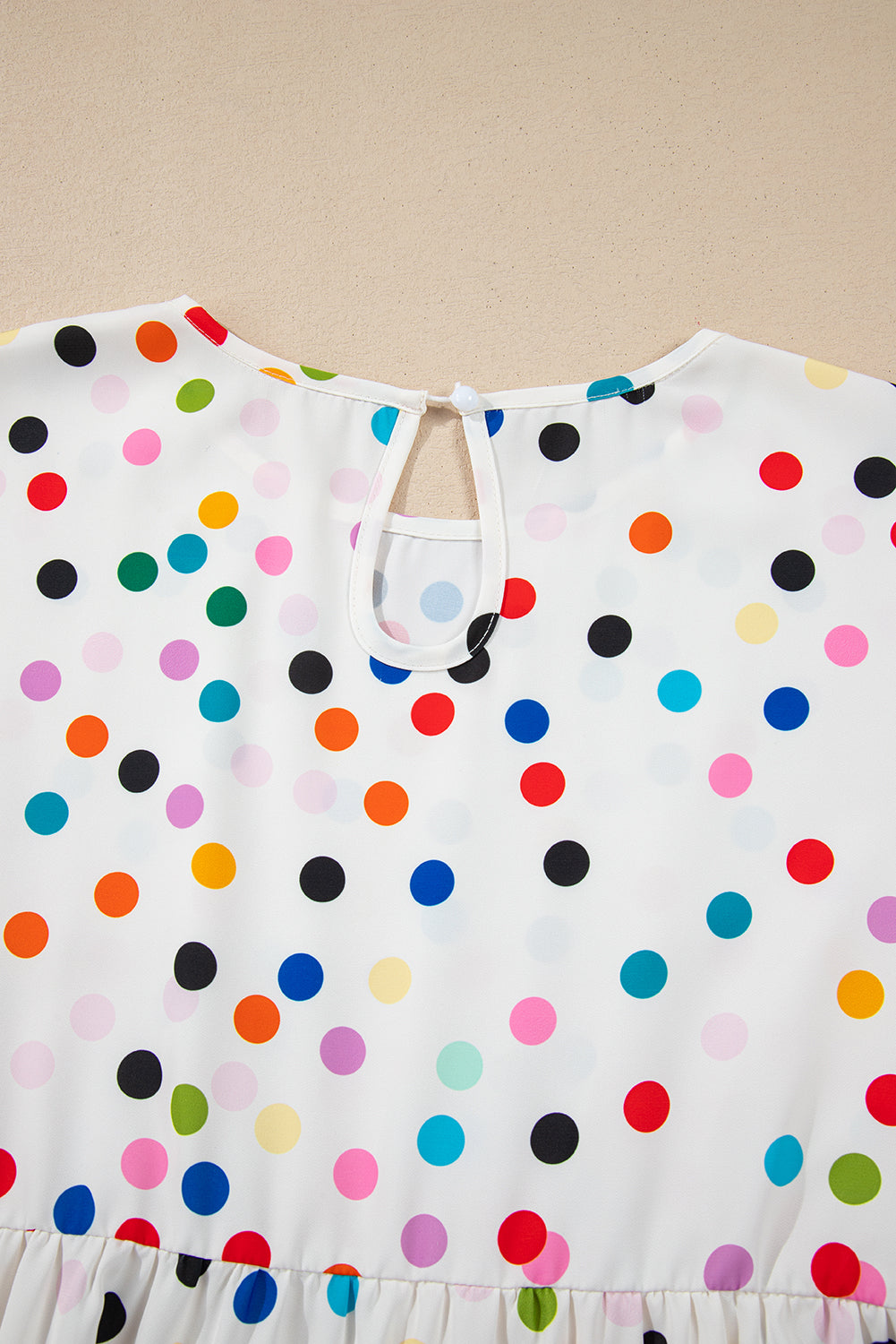 White Colourful Polka Dot Short Sleeve Tiered Ruffled Babydoll Blouse eAura