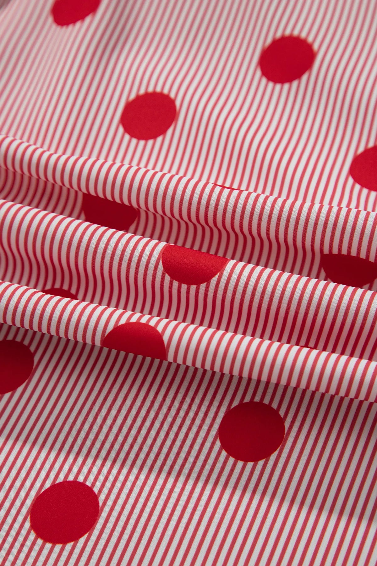 Polka Dot Striped Print Ruffle Stand Neck 3/4 Sleeve Shift Shirt – Fiery Red