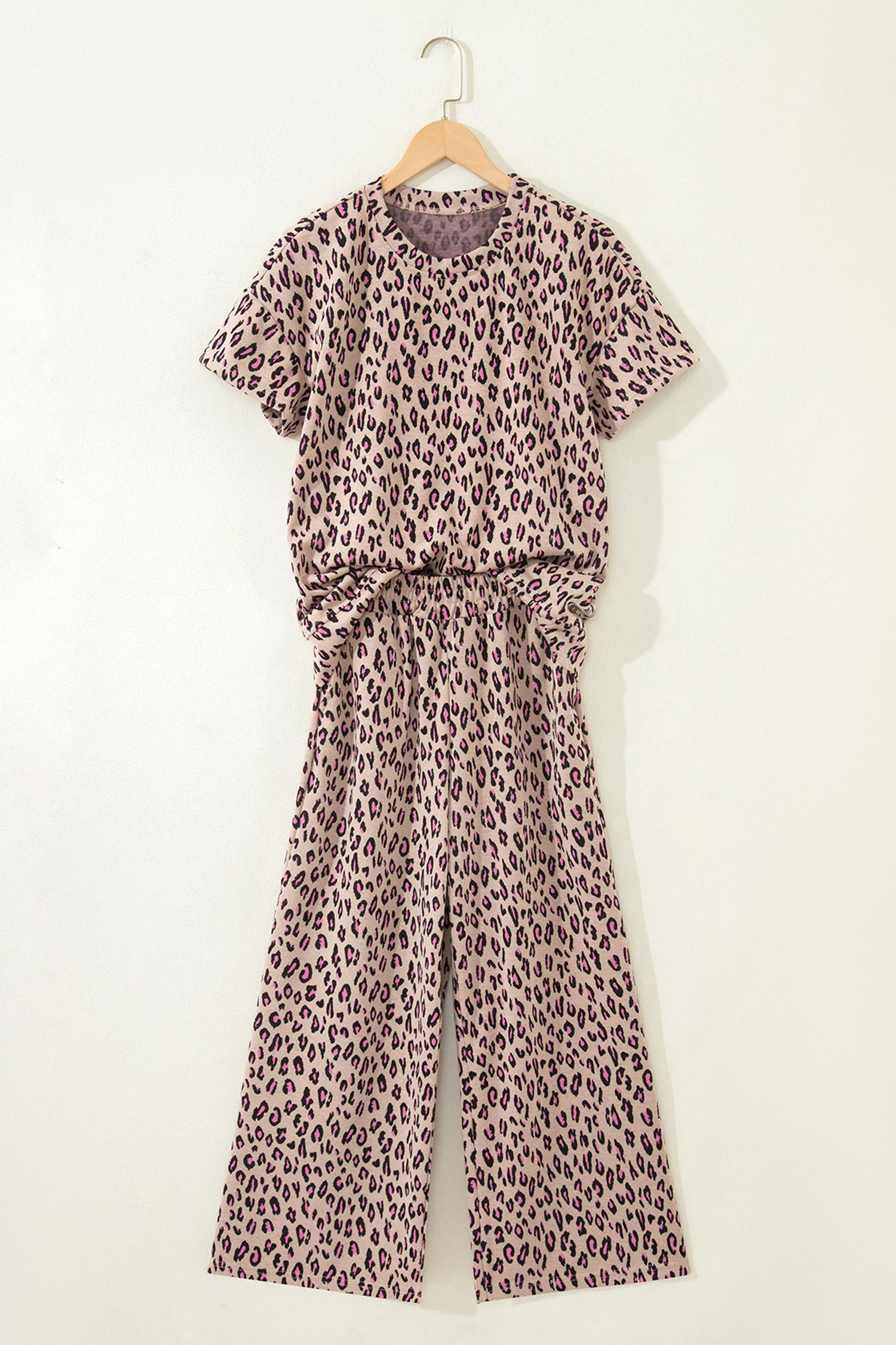 Leopard Print Casual Tee and Pants Co-ord Set
