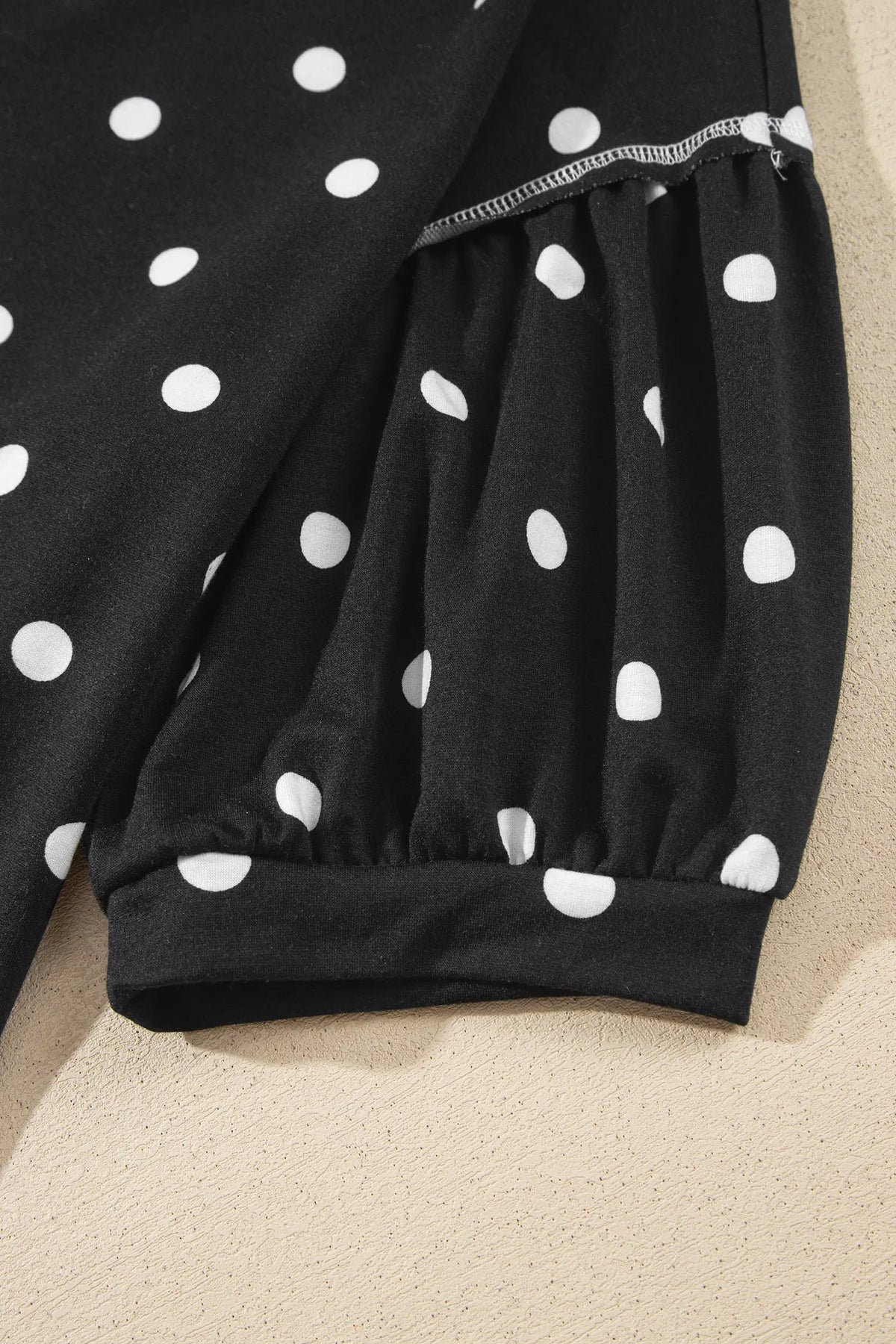 Polka Dot Half Sleeve Loose Top Elastic Waist Casual Pants Set – Beige