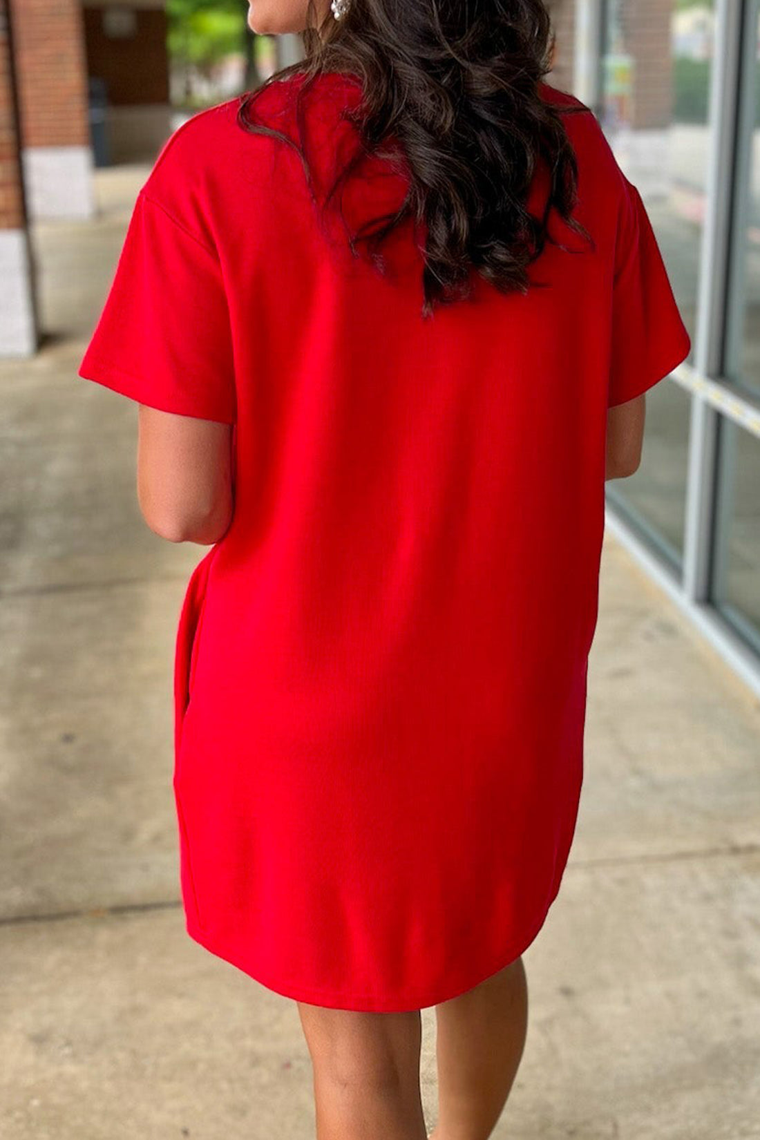 Red Sequin Trim Stars and Stripes Bow Patched T-Shirt Dress