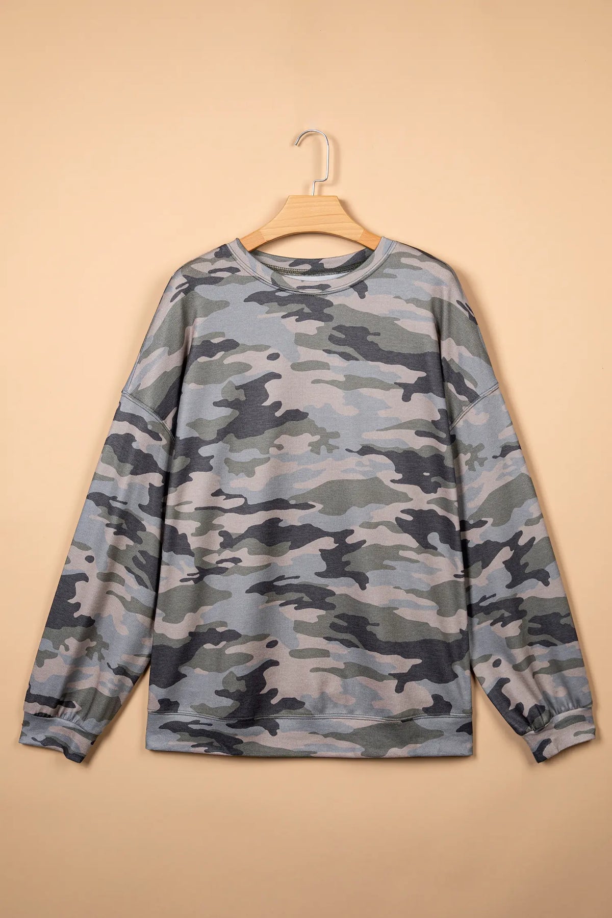 Camo Print Long Sleeve Plus Size Blouse – Green