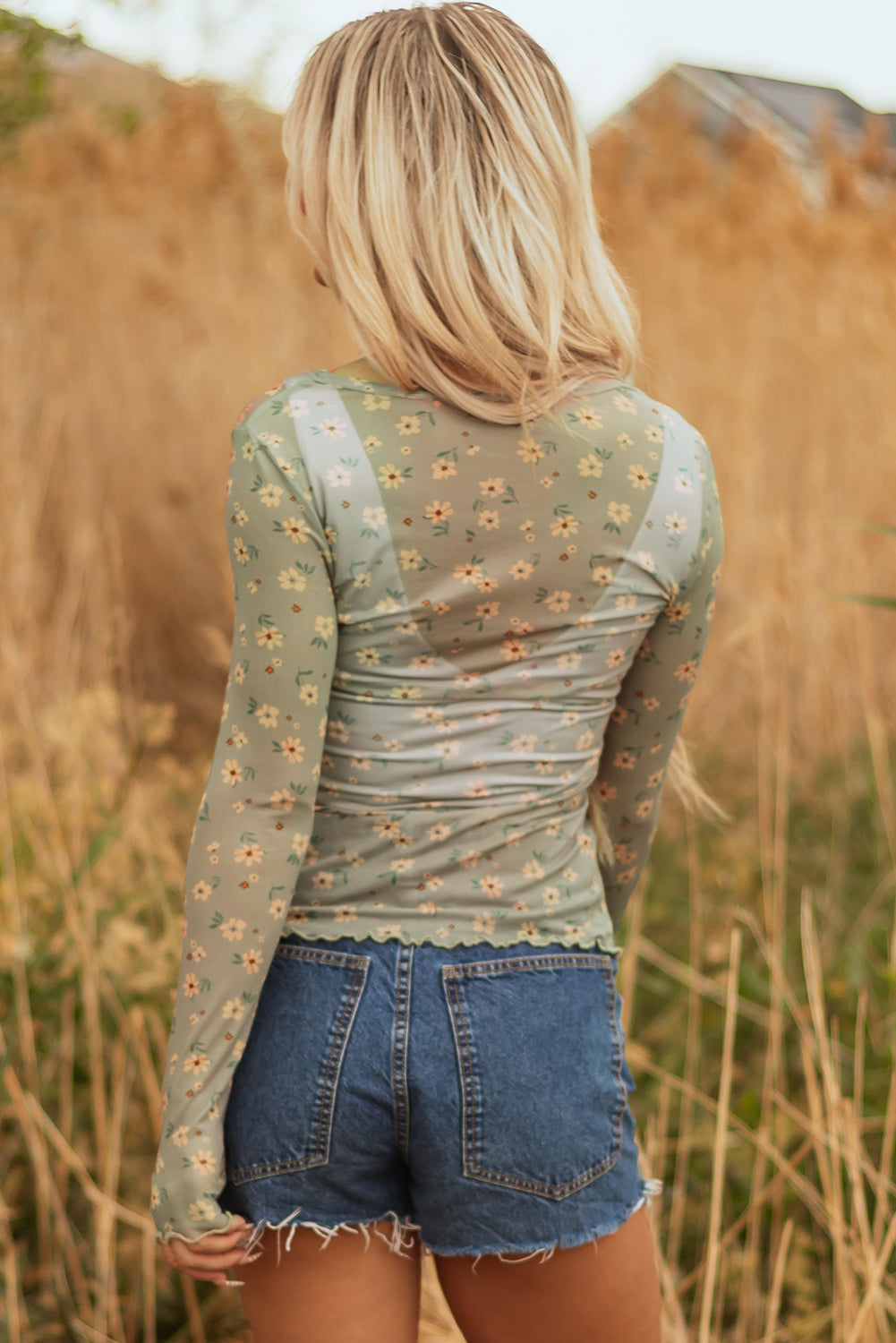 Floral Print Southern Style Mesh Long Sleeve Top eAura