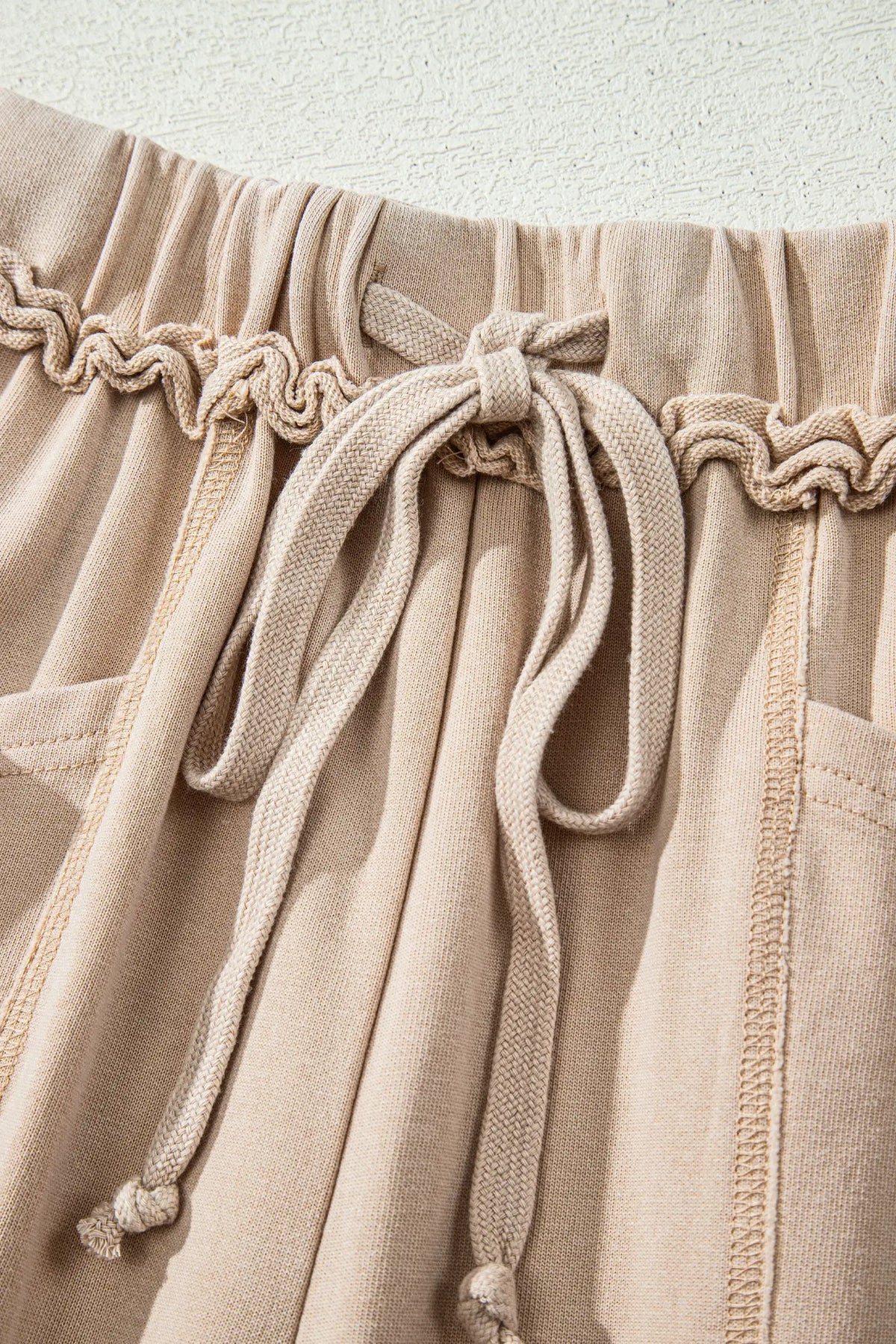 Mineral Wash Drawstring Retro High Waist Wide Leg Western Pants – Latte