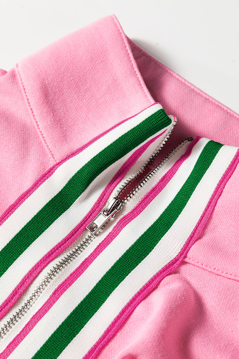 Contrast Striped Patchwork Zip Collar Pullover Sweatshirt eAura