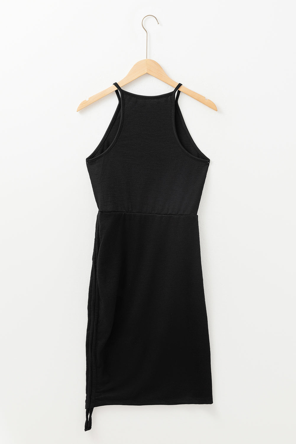 Black Racerback Ribbed Knit Drawstring Bodycon Dress eAura