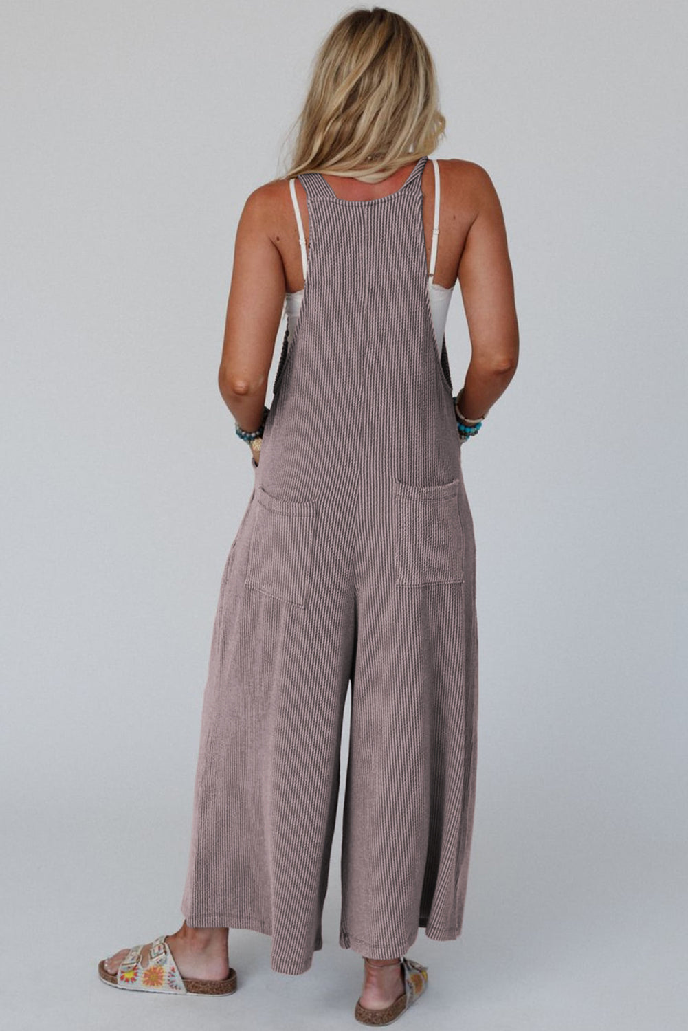 Philippine Grey Ribbed Adjustable Straps Wide Leg Loose Overall eAura
