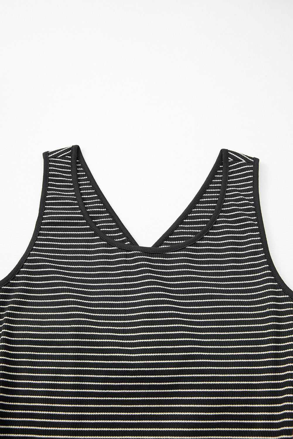 Black Stripe Criss Cross Side Slits Slim Fit Sleeveless Midi Dress eAura