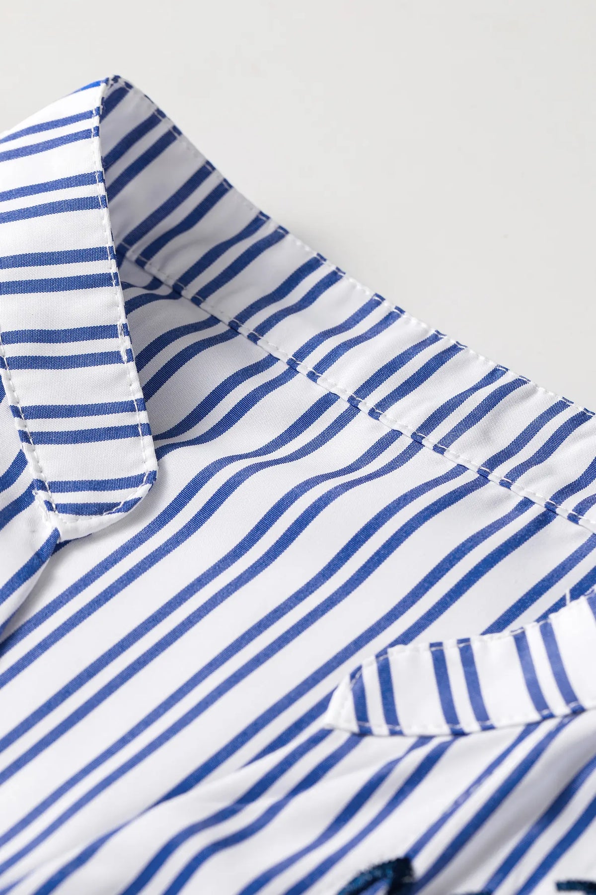 Embroidered Detail Button Front Long Sleeve Shirt – Blue Stripe