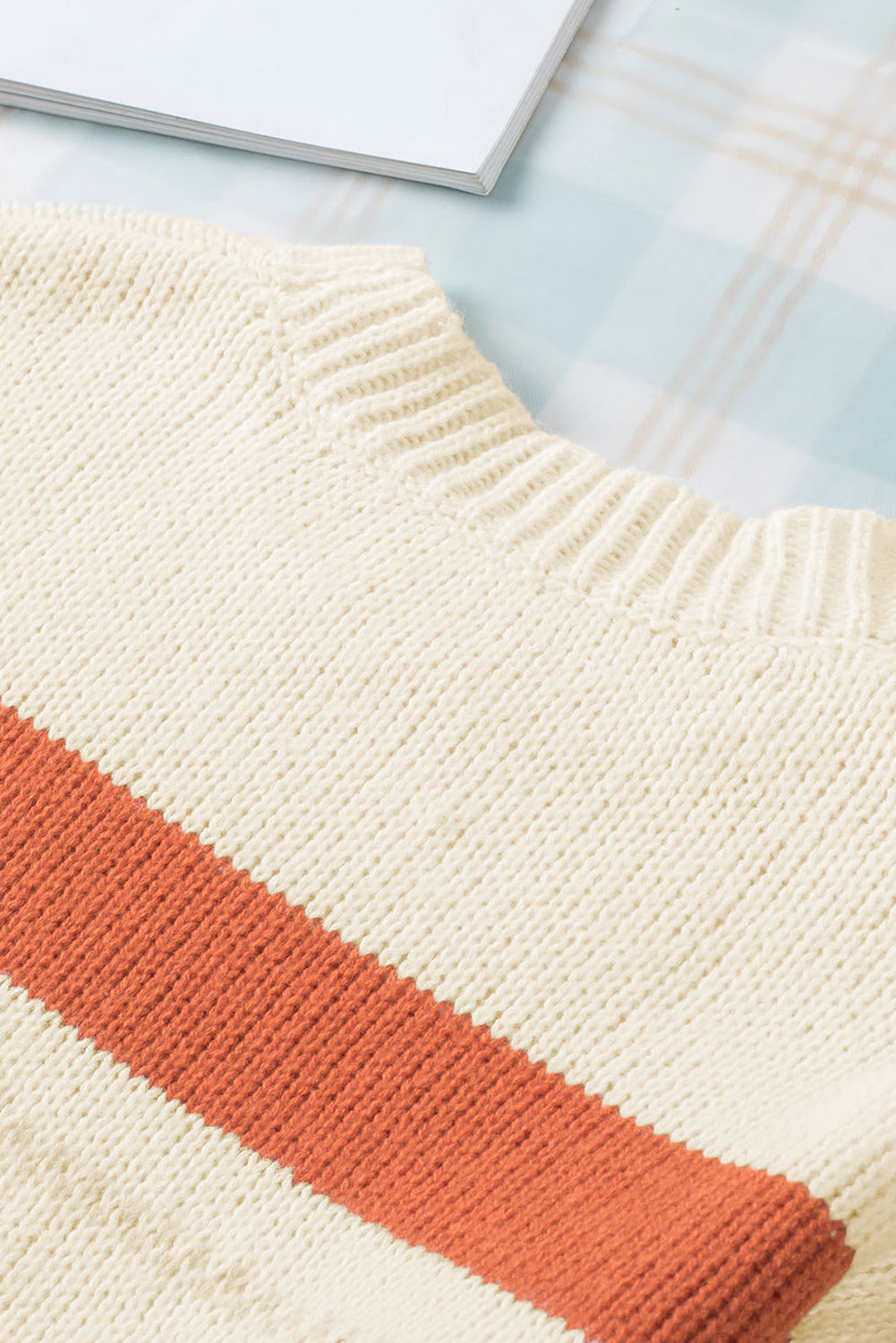 Crew Neck Drop-shoulder Striped Colour Block Sweater eAura