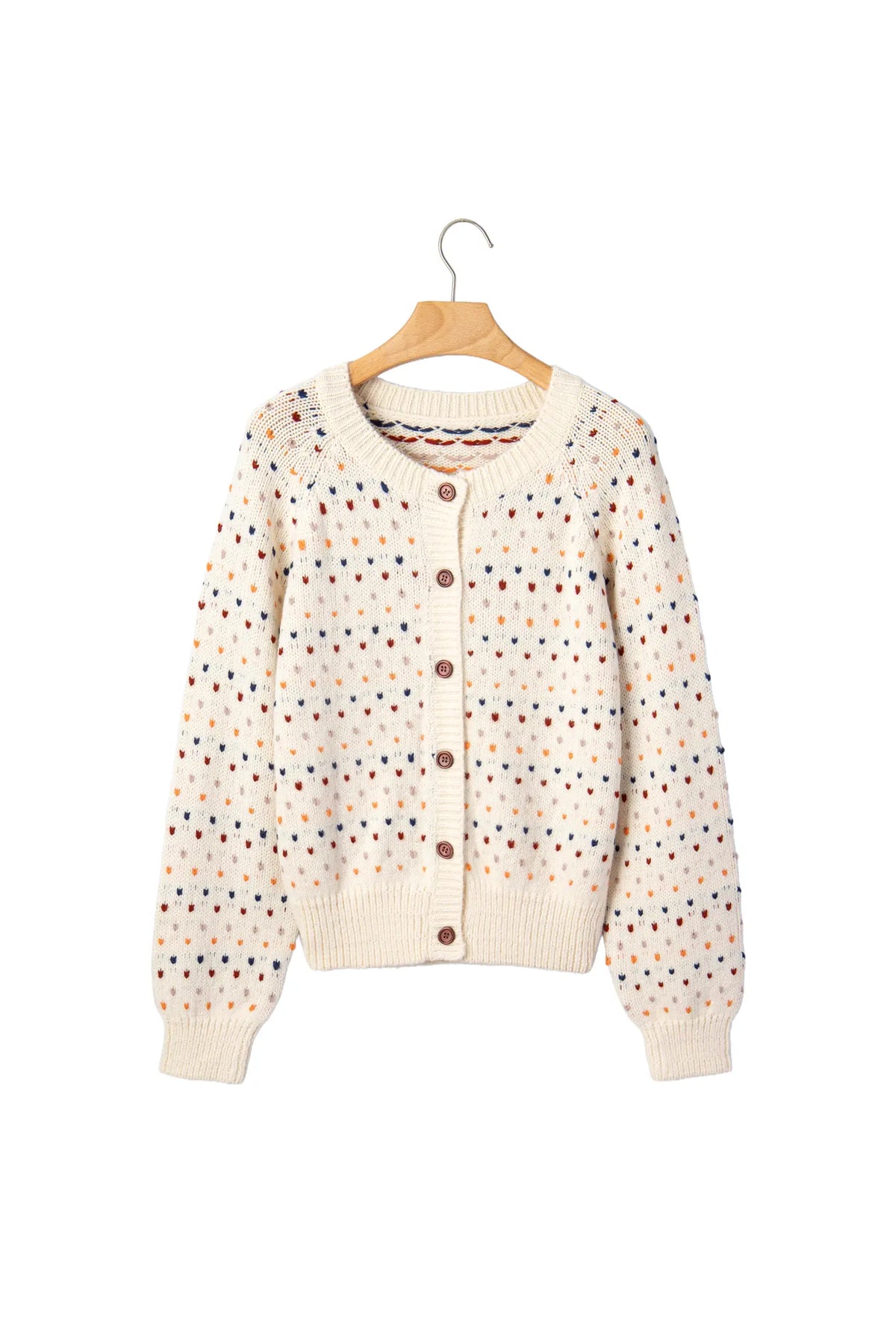 Geometric Print Button Front Long Sleeve Regular Fit Cardigan – Beige