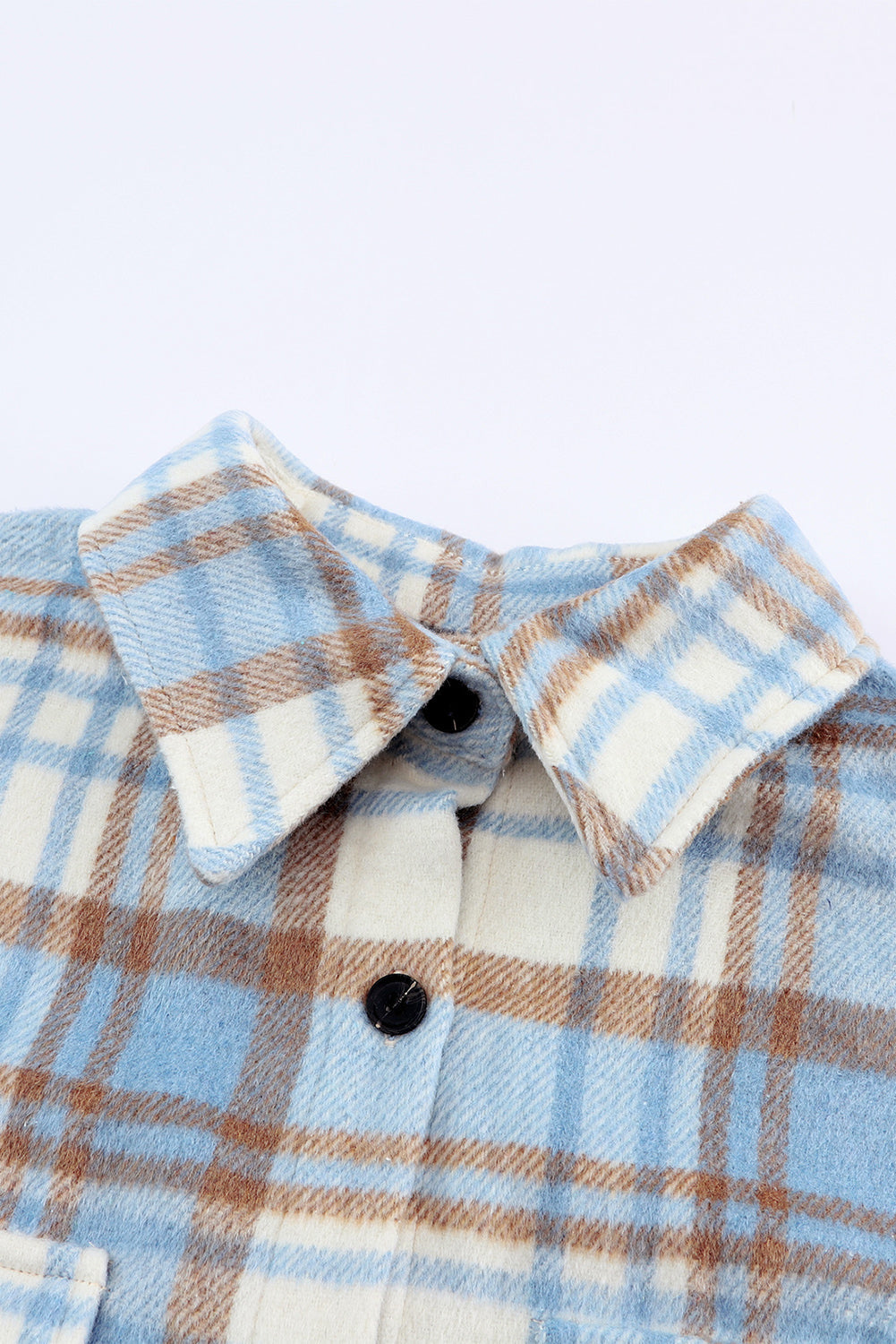 Sky Blue Plaid Flap Pocket Long Sleeve Shacket Beagle Boutique Fashion Outlet
