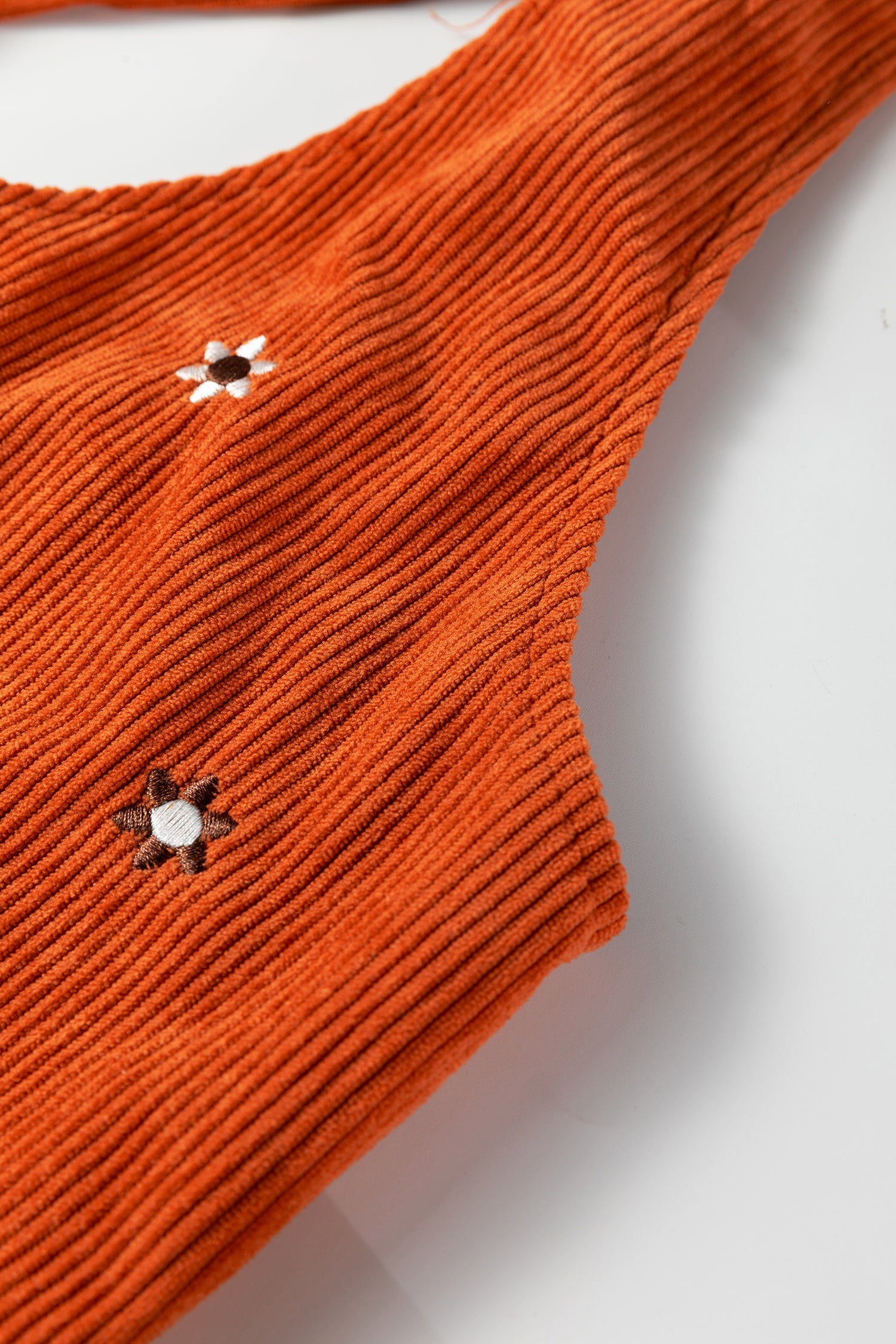 Flower Embroidered Corduroy Overall Mini Dress - eAura