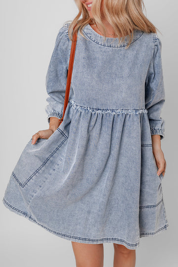 Beau Blue Light Wash High Waist Loose Fit Denim Mini Dress Beagle Boutique Fashion Outlet