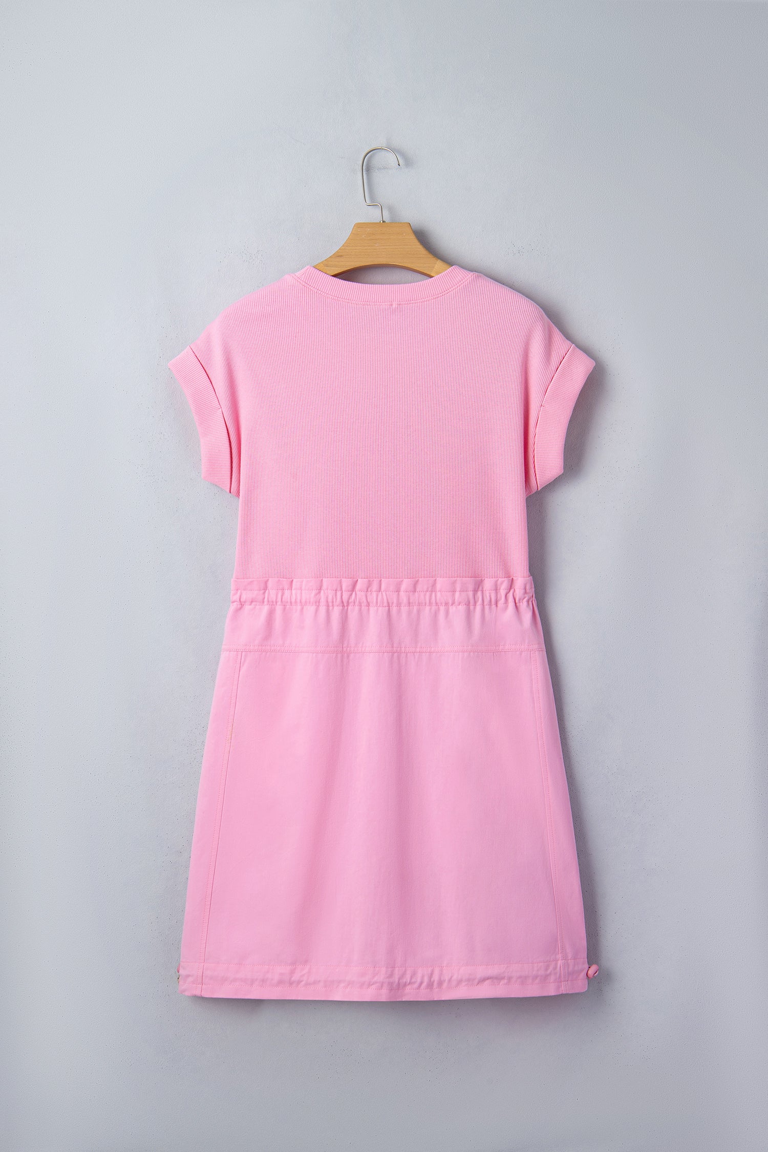 Cuffed Short Sleeve Mix Fabric Patchwork Drawstring Mini Dress – Bonbon