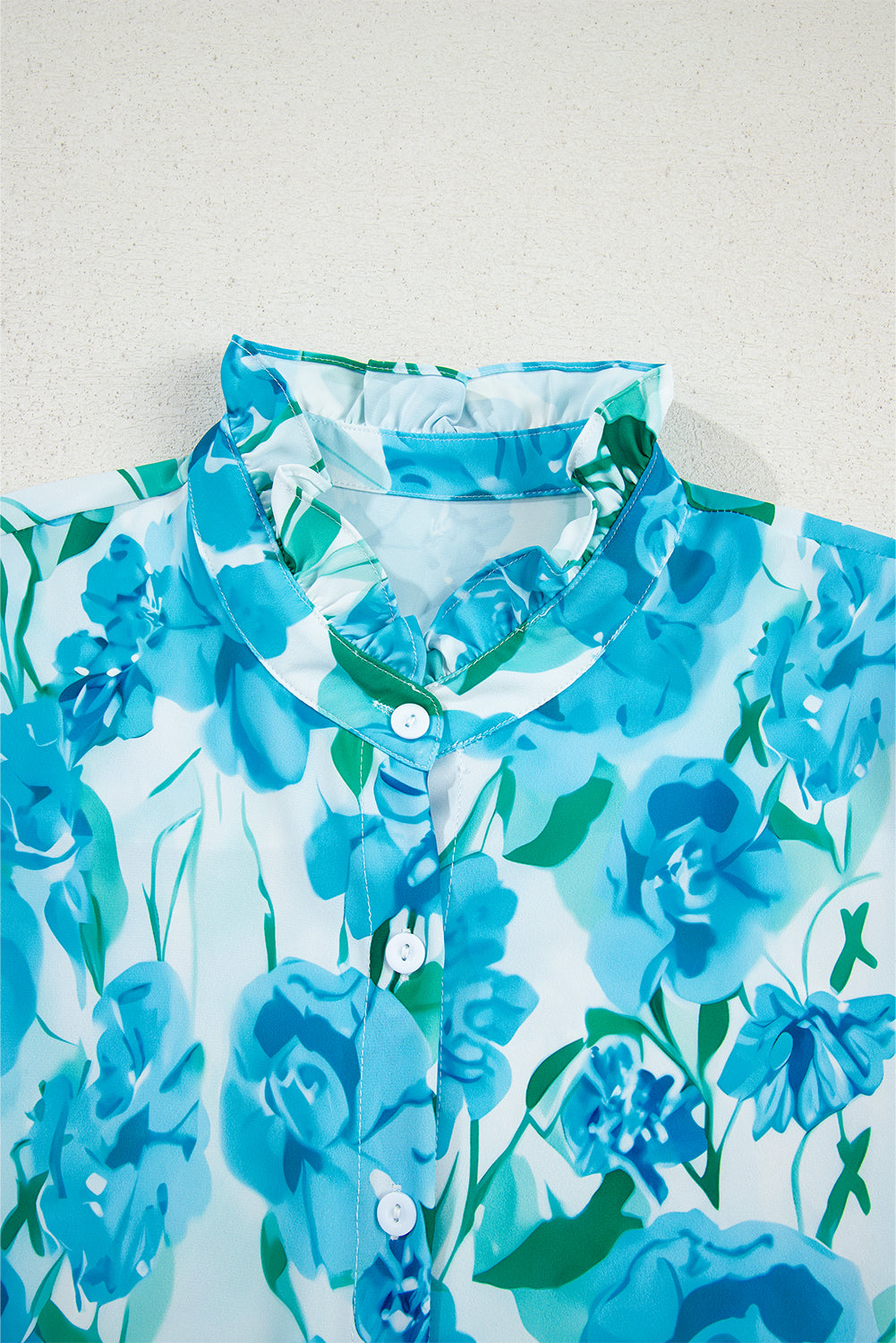 Floral Frilled Collar Three Quarters Sleeve Elegant Shirt - eAura